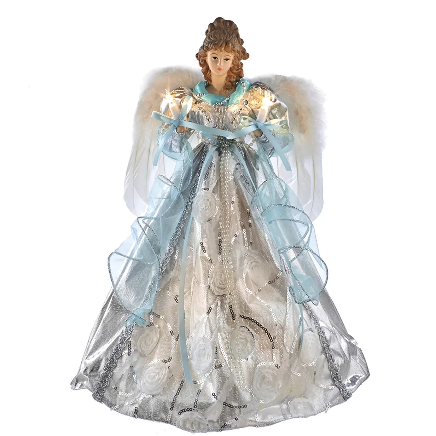 The Jolly Christmas Shop Oh Night Divine | Religious | 16" Silver And Blue Angel Lighted Christmas Tree Topper UL2222