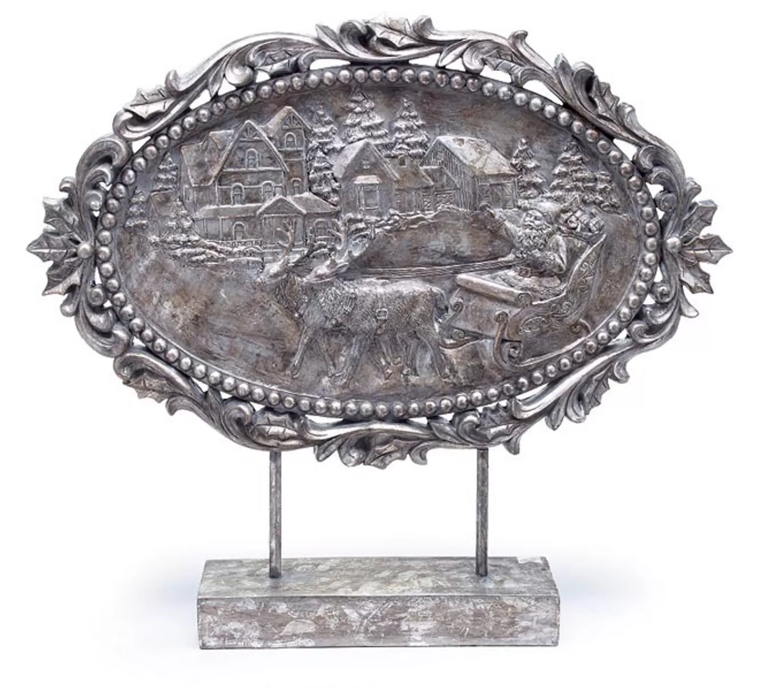The Jolly Christmas Shop Jingle And Cocoa | Santa Christmas Decorations | 20.75" Silver Santa In Sleigh Scene Christmas Decoration 9742071