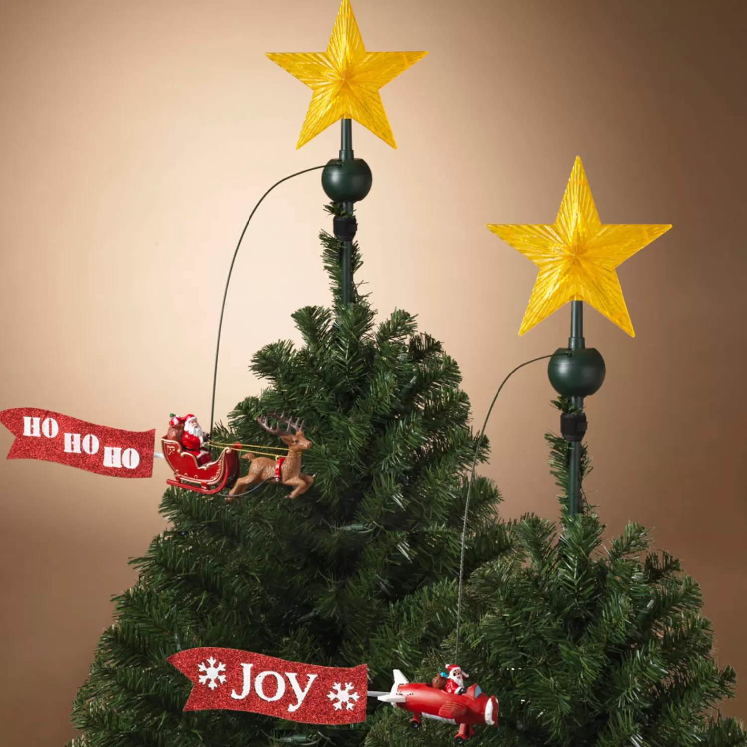 The Jolly Christmas Shop Sleigh Bells | Tinsel Town | 20" JOY Or Ho Ho Ho Electric Lighted Animated Santa Flying Around Tree Christmas Tree Topper 2604030