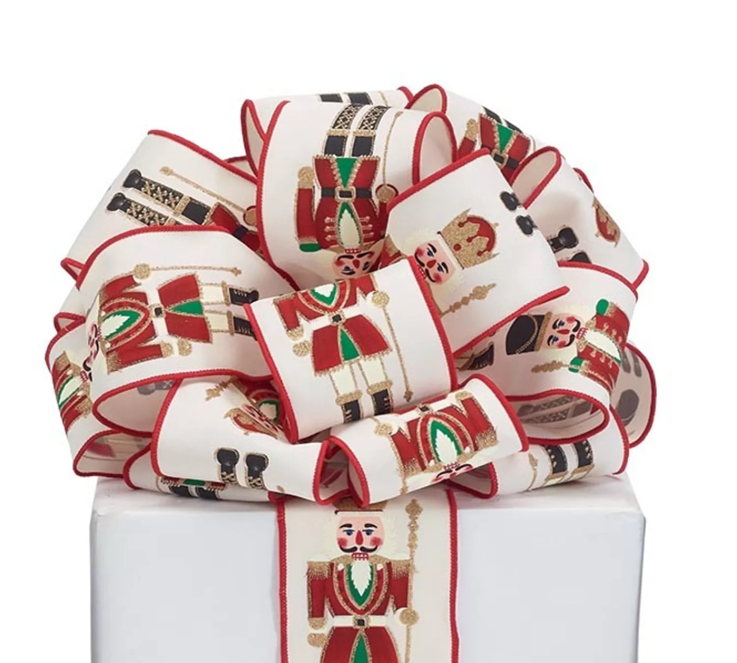The Jolly Christmas Shop Nutcracker Decorations | Ribbon | 2.5" Gold Embroidered Nutcracker Wired Christmas Ribbon 20 YDS 9742252