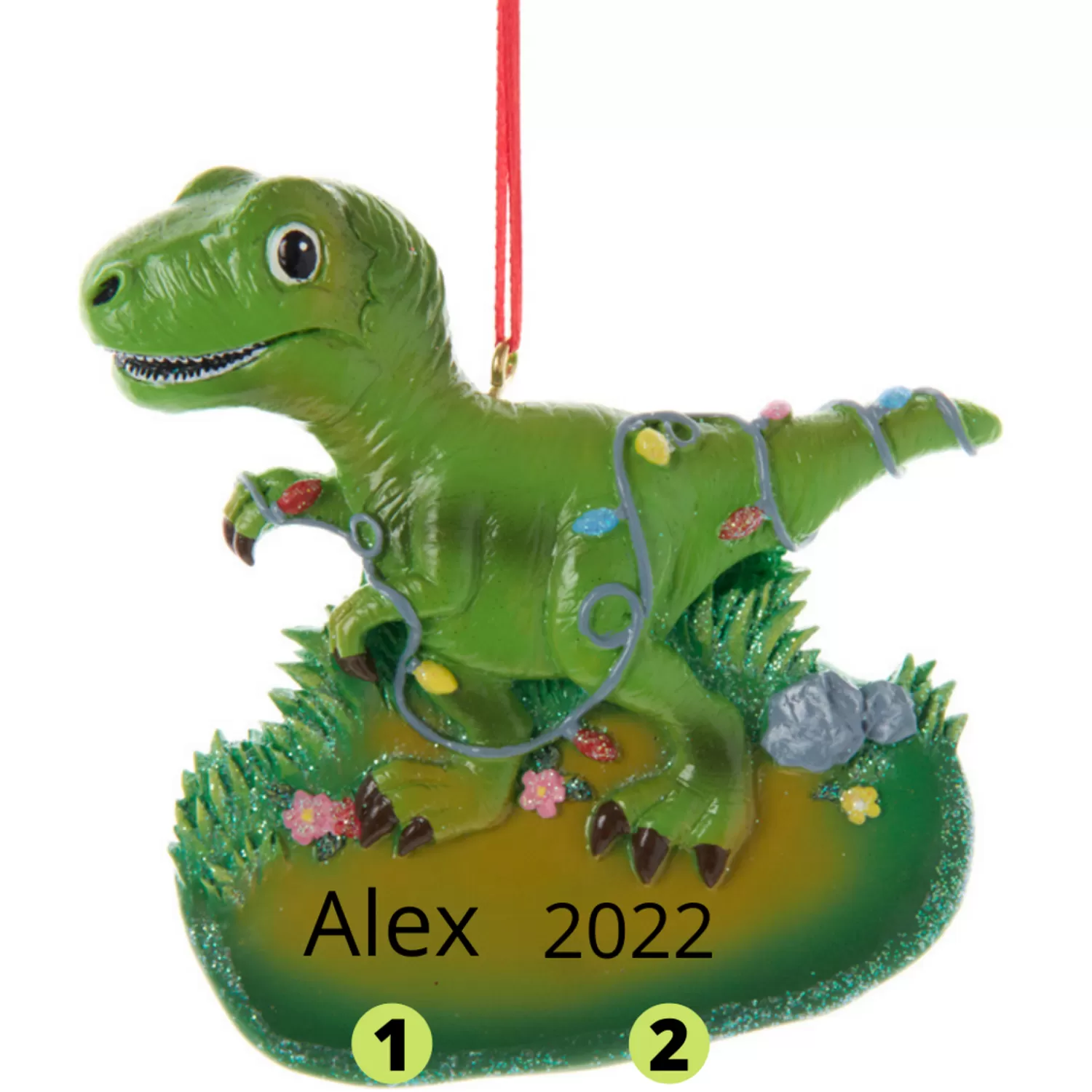 The Jolly Christmas Shop Personalized Ornaments·Misc. | Personalized Ornaments·Children's | 3.5" T-Rex Dinosaur With Lights Personalized Christmas Ornament A2156