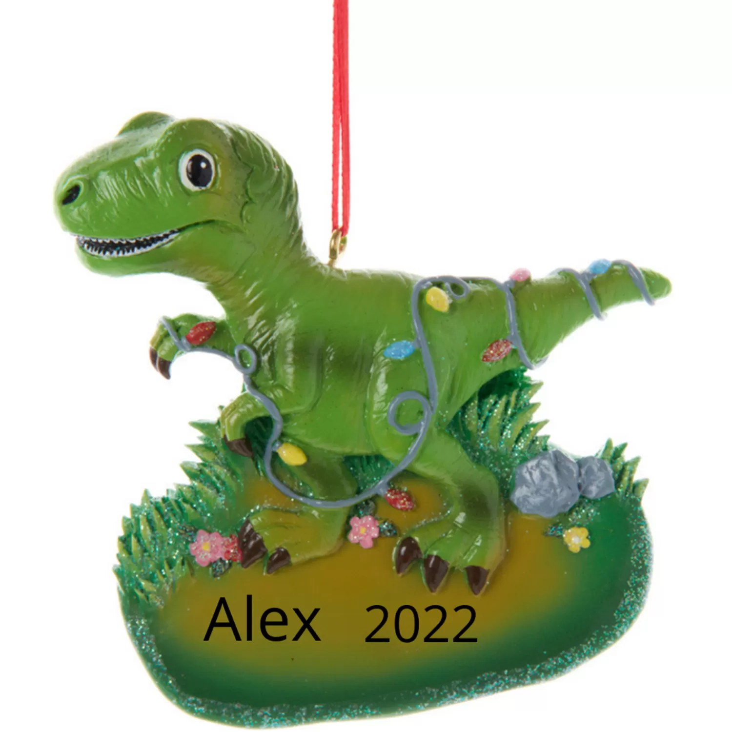 The Jolly Christmas Shop Personalized Ornaments·Misc. | Personalized Ornaments·Children's | 3.5" T-Rex Dinosaur With Lights Personalized Christmas Ornament A2156