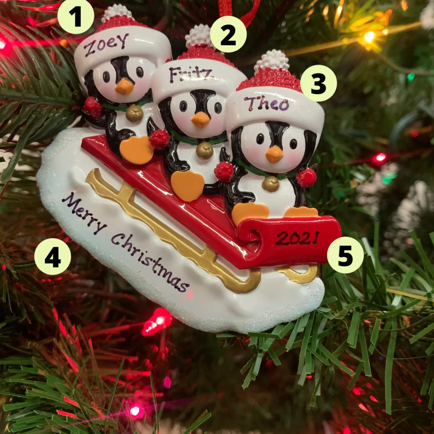The Jolly Christmas Shop Personalized Ornaments·Family Ornaments | Animals·Birds | 3.75" Family Of 3 Penguins On Sled Personalized Christmas Ornament OR1915-3