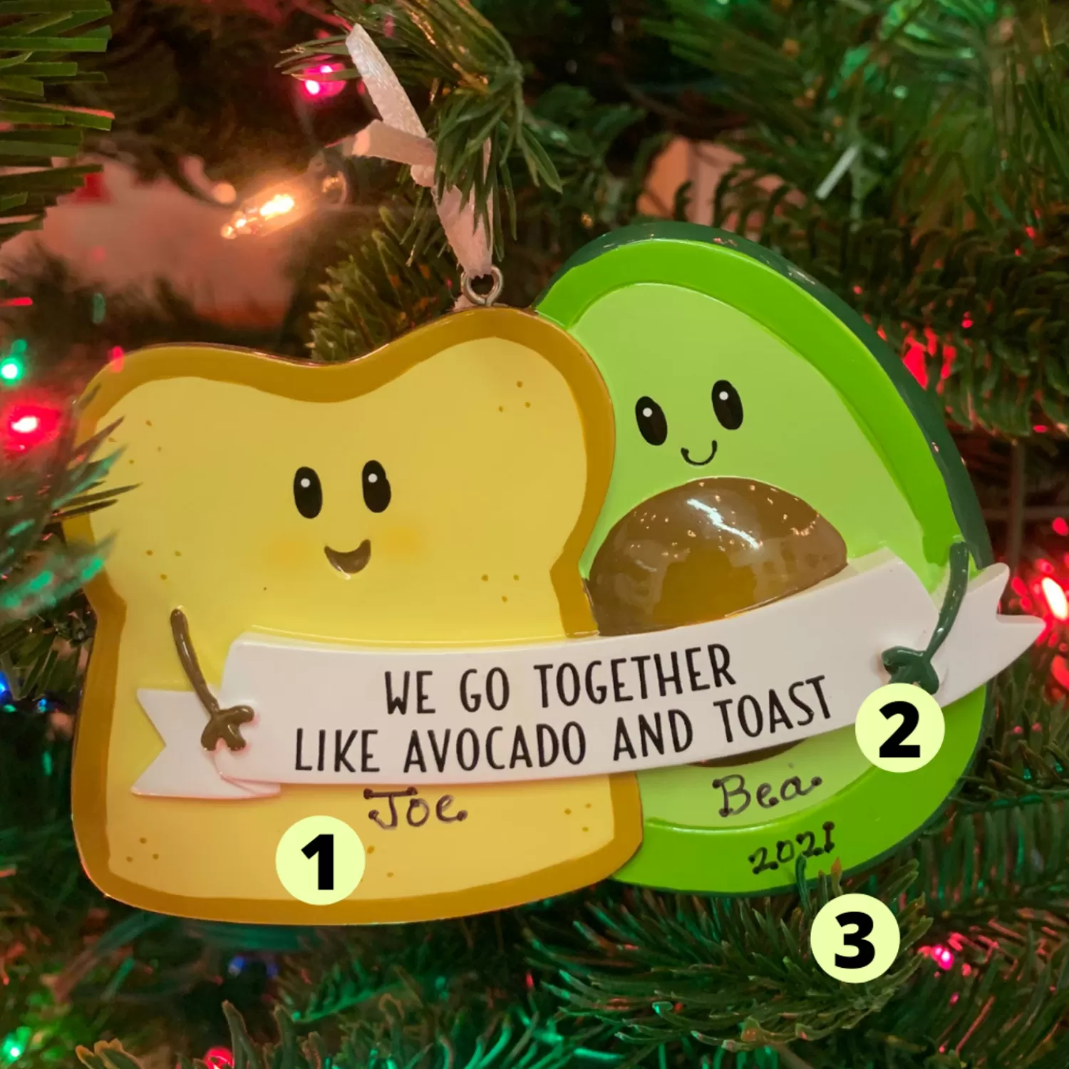 The Jolly Christmas Shop Personalized Ornaments·Wedding And Engagement Ornaments | Personalized Ornaments·Family Ornaments | 4.25" Avocado And Toast Couple Personalized Christmas Ornament OR2199