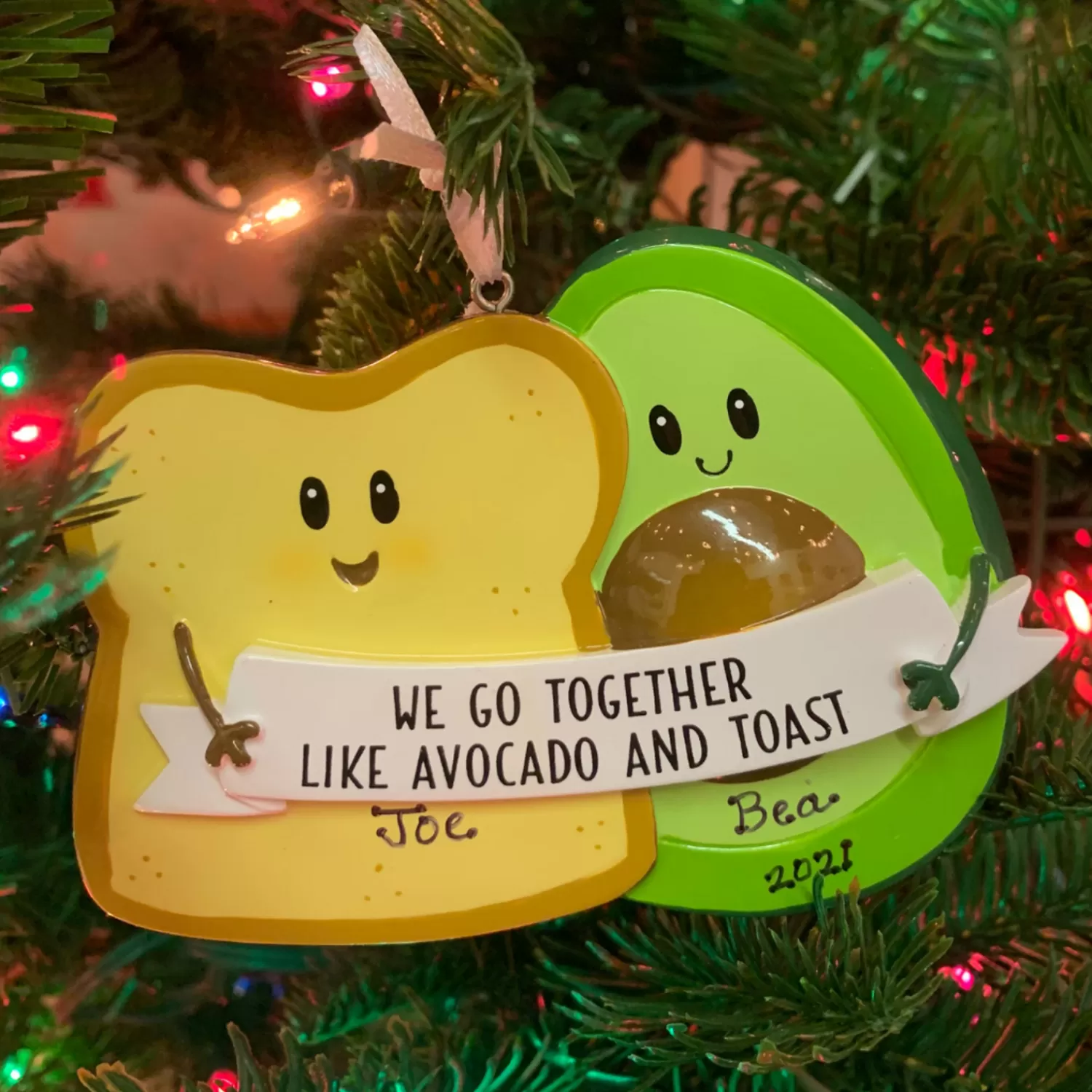 The Jolly Christmas Shop Personalized Ornaments·Wedding And Engagement Ornaments | Personalized Ornaments·Family Ornaments | 4.25" Avocado And Toast Couple Personalized Christmas Ornament OR2199