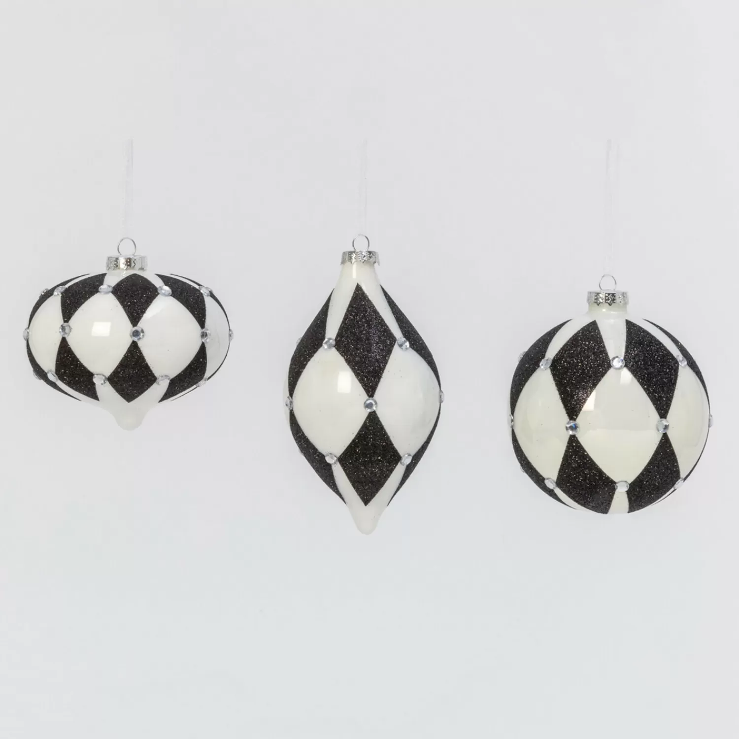 The Jolly Christmas Shop Glass Ornaments | 4.5" Black And White Harlequin Design Glass Christmas Ornament 2544420