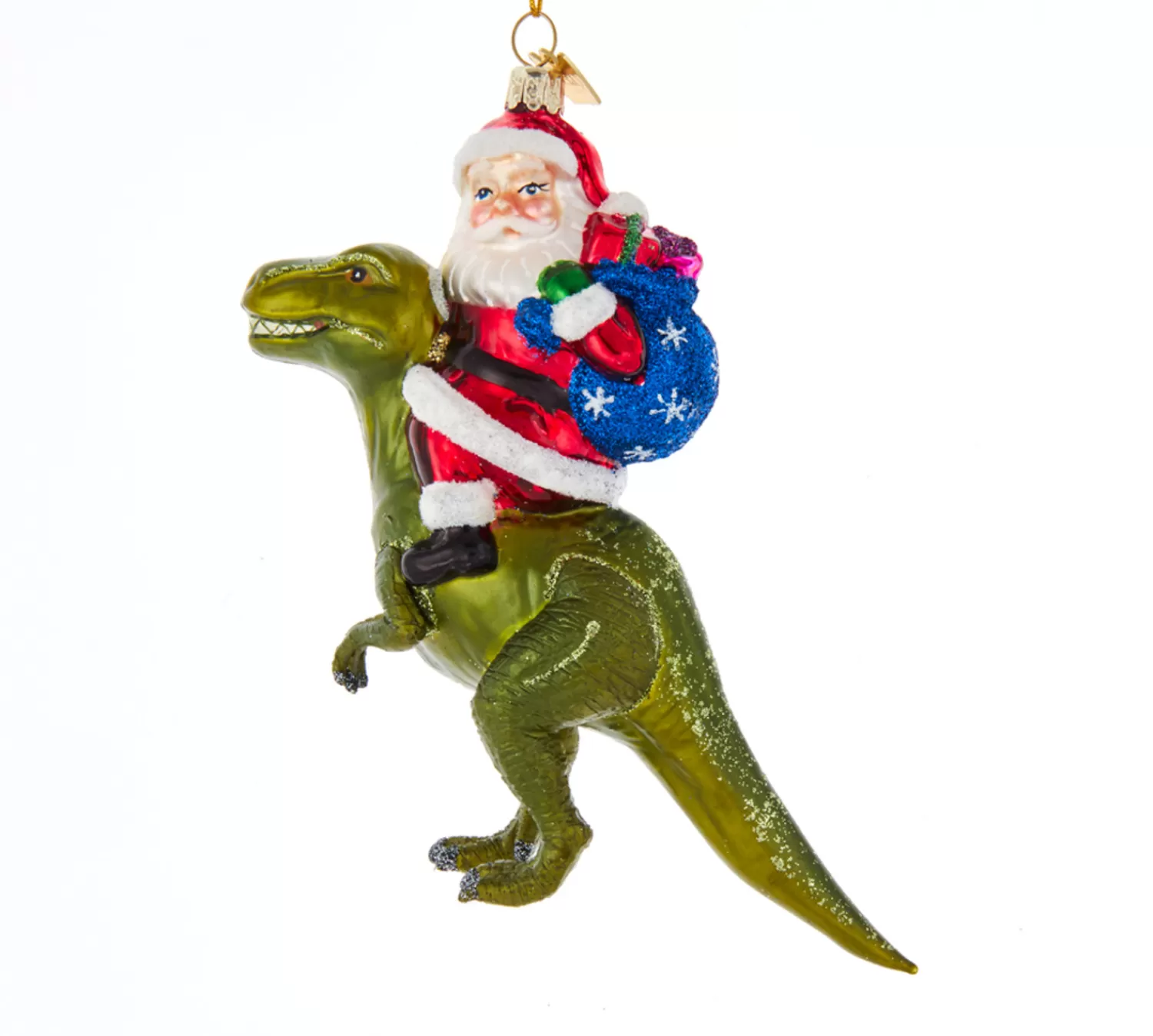 The Jolly Christmas Shop Santa Christmas Decorations | Animals·Miscellaneous | 5.25" Noble Gems Santa On Dinosaur Glass Christmas Ornament NBX0064