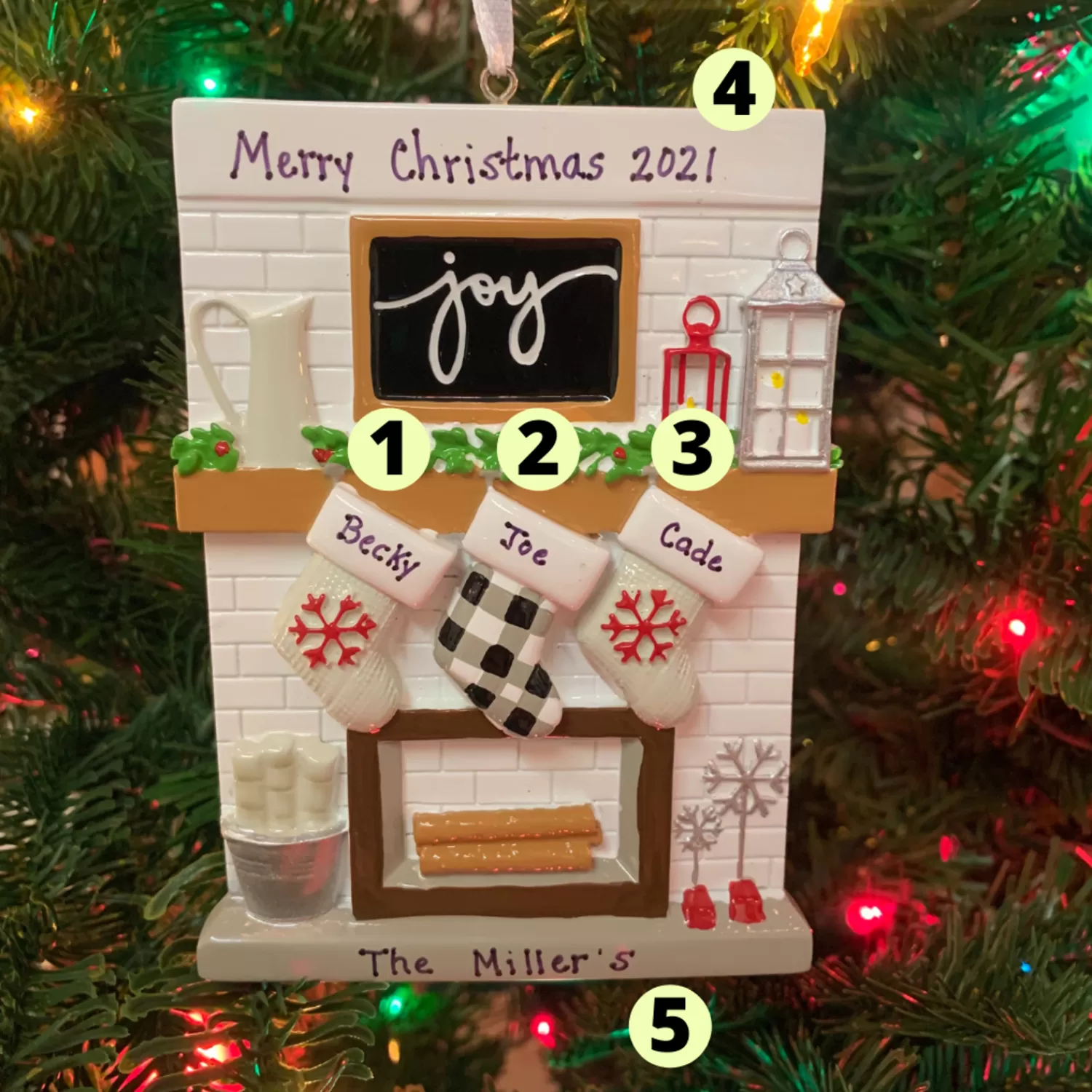 The Jolly Christmas Shop Personalized Ornaments·Family Ornaments | 5" Fireplace Mantle Stocking Family Of 3 Personalized Christmas Ornament OR2030-3