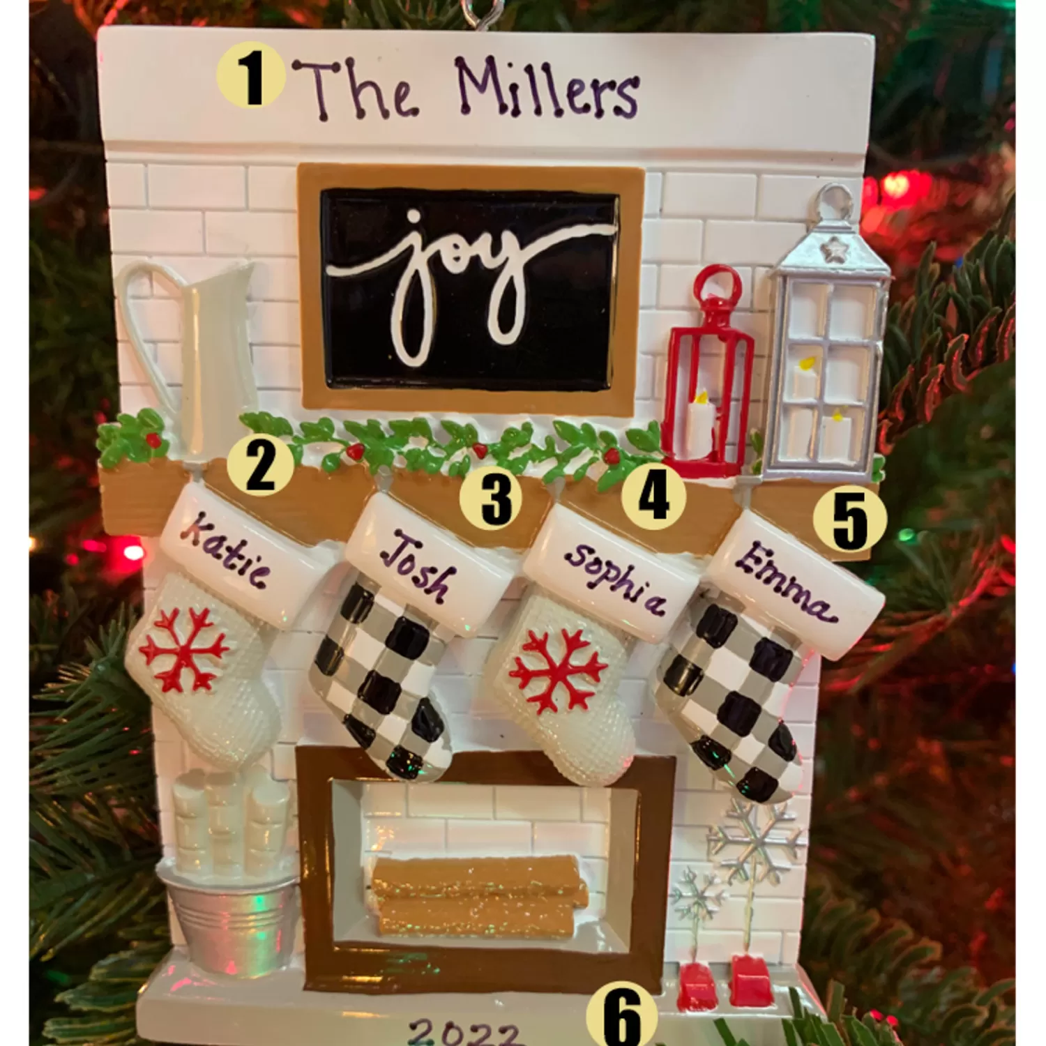 The Jolly Christmas Shop Personalized Ornaments·Family Ornaments | 5" Fireplace Mantle Stocking Family Of 4 Personalized Christmas Ornament OR2030-4