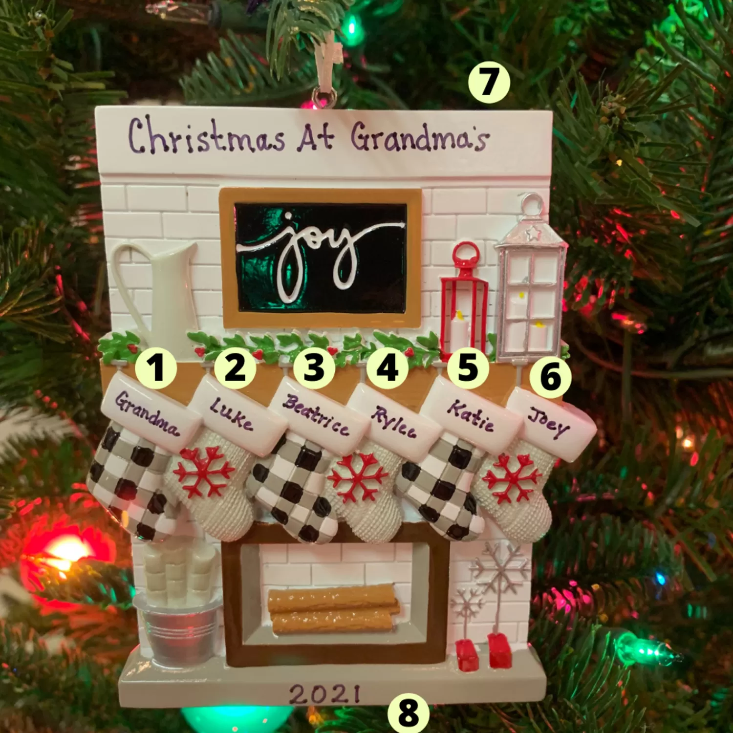 The Jolly Christmas Shop Personalized Ornaments·Family Ornaments | 5" Fireplace Mantle Stocking Family Of 6 Personalized Christmas Ornament OR2030-6