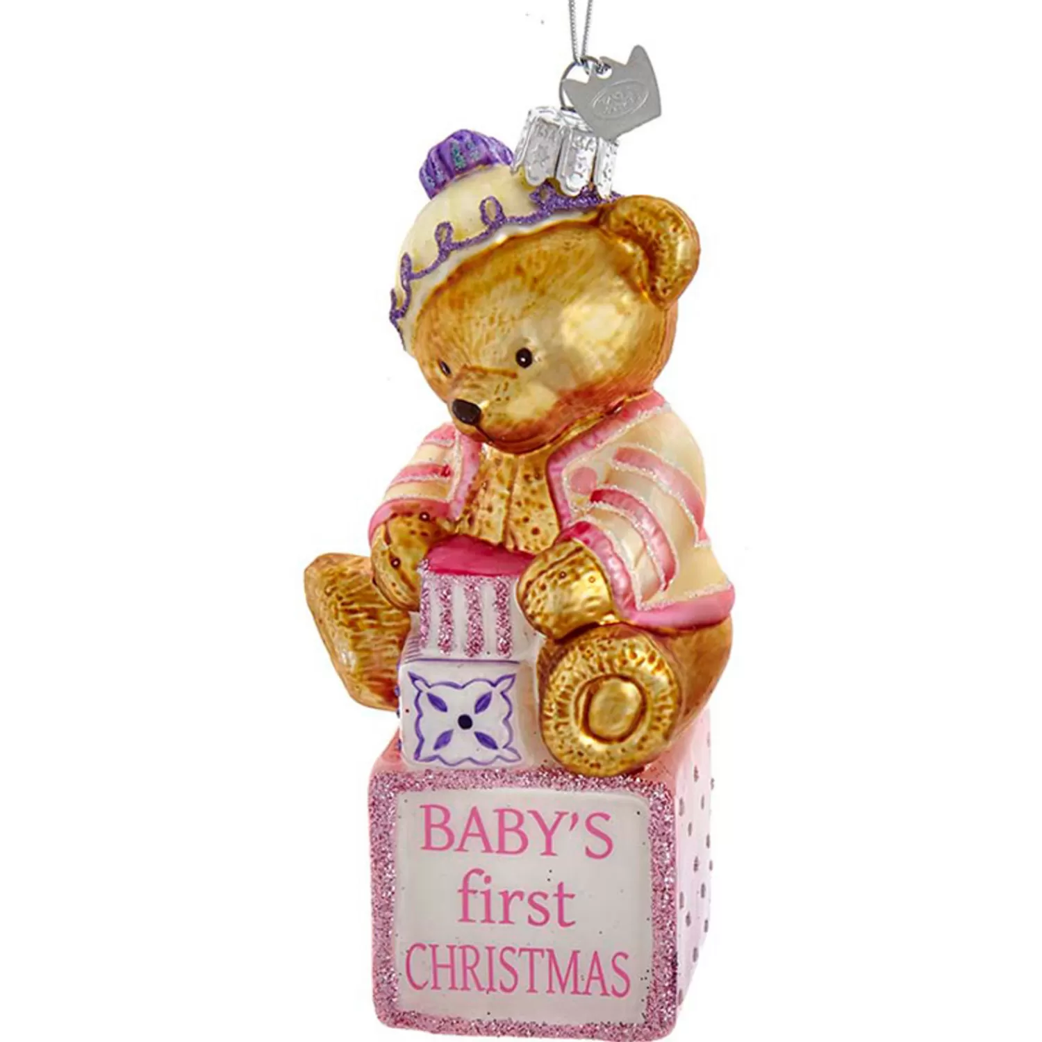 The Jolly Christmas Shop Pink Christmas Decorations | Glass Ornaments | 5" Noble Gems Pink Or Blue Baby's First Christmas Baby Bear Glass Christmas Ornament NB1675