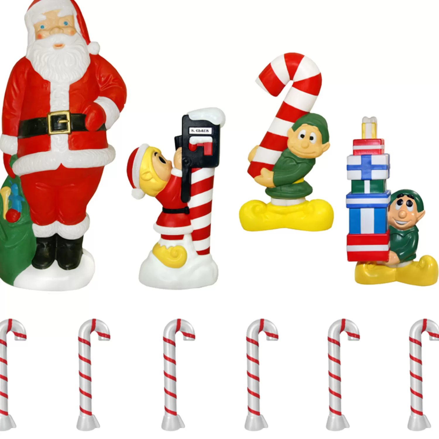 The Jolly Christmas Shop Outdoor Lighted Decorations | Christmas Blow Molds | 60" Santa And Elf 10 Piece Lighted Christmas Blow Mold Set