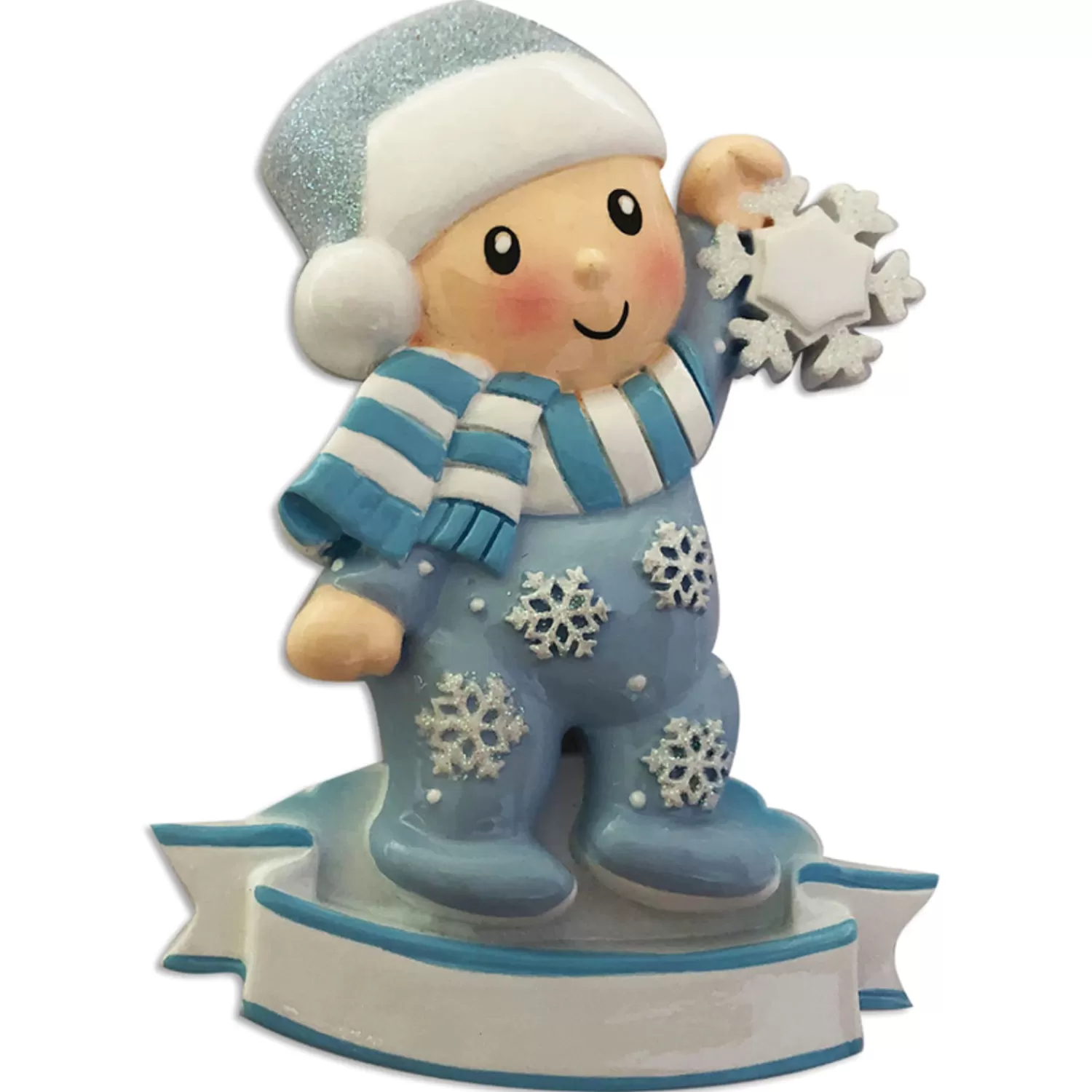 The Jolly Christmas Shop Personalized Ornaments·Baby's First Christmas | Baby's 1St Christmas | Baby Boy In Blue Pajamas Holding Snowflake Personalized Christmas Ornament OR1920-B