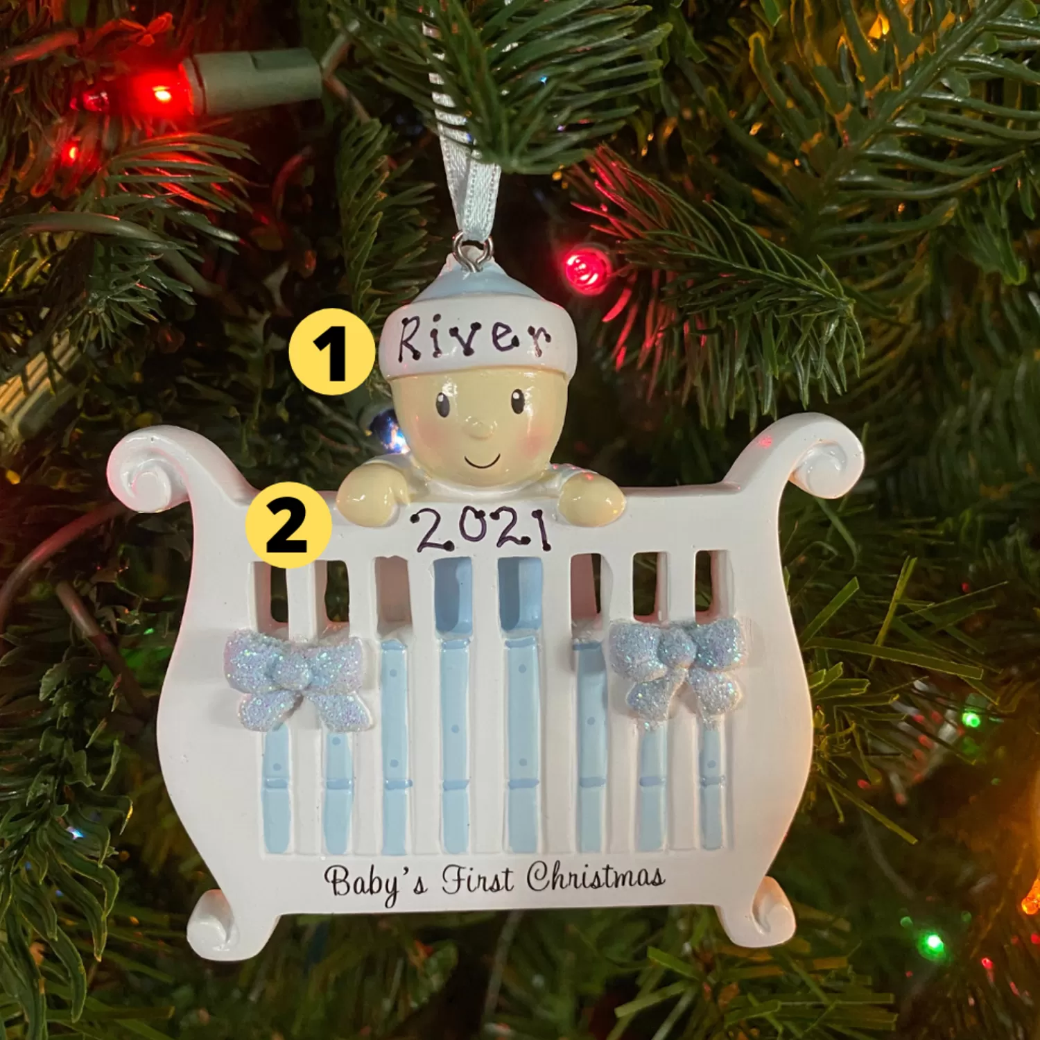The Jolly Christmas Shop Personalized Ornaments·Baby's First Christmas | Baby's 1St Christmas | Baby Boy In Crib Personalized Christmas Ornament OR1732-B