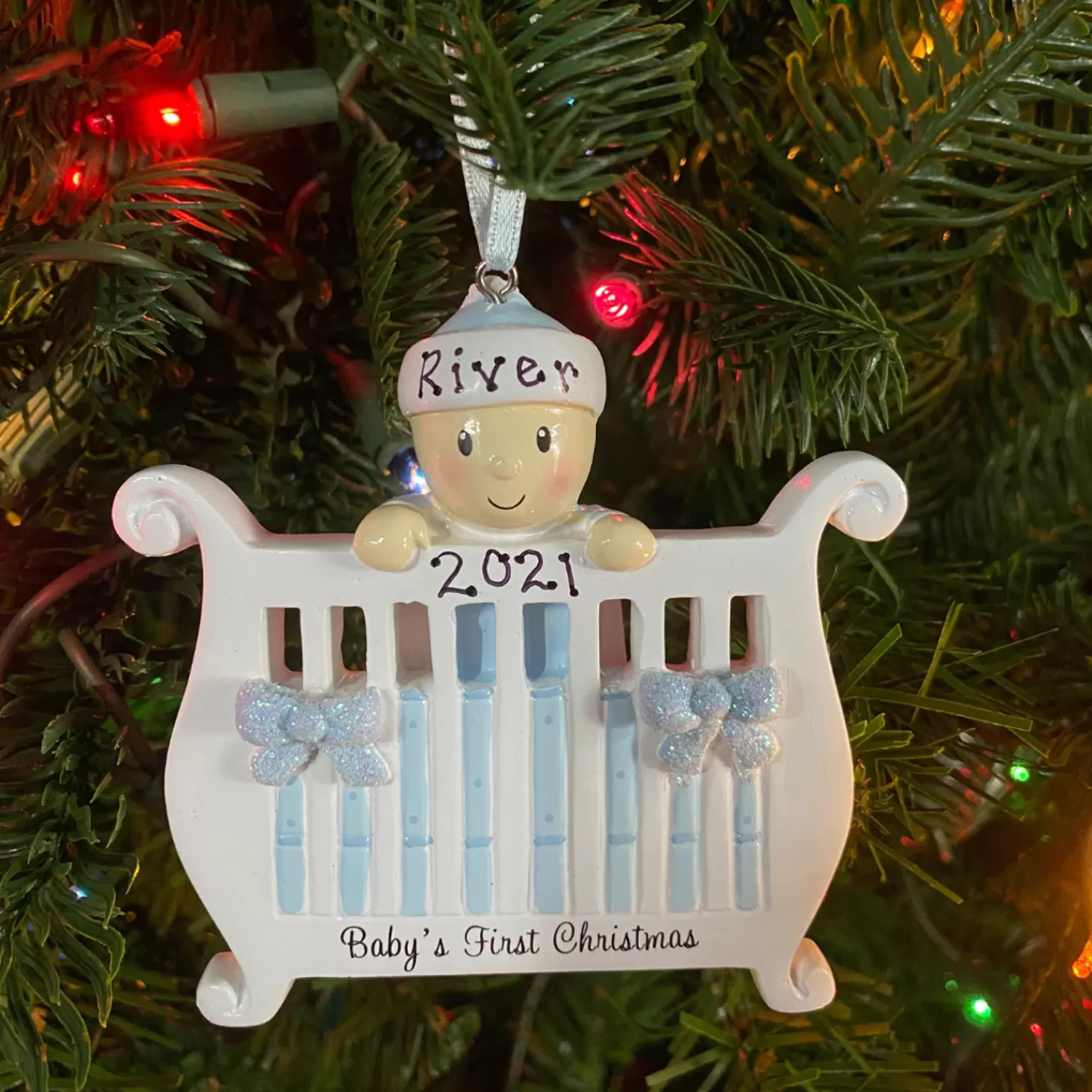The Jolly Christmas Shop Personalized Ornaments·Baby's First Christmas | Baby's 1St Christmas | Baby Boy In Crib Personalized Christmas Ornament OR1732-B