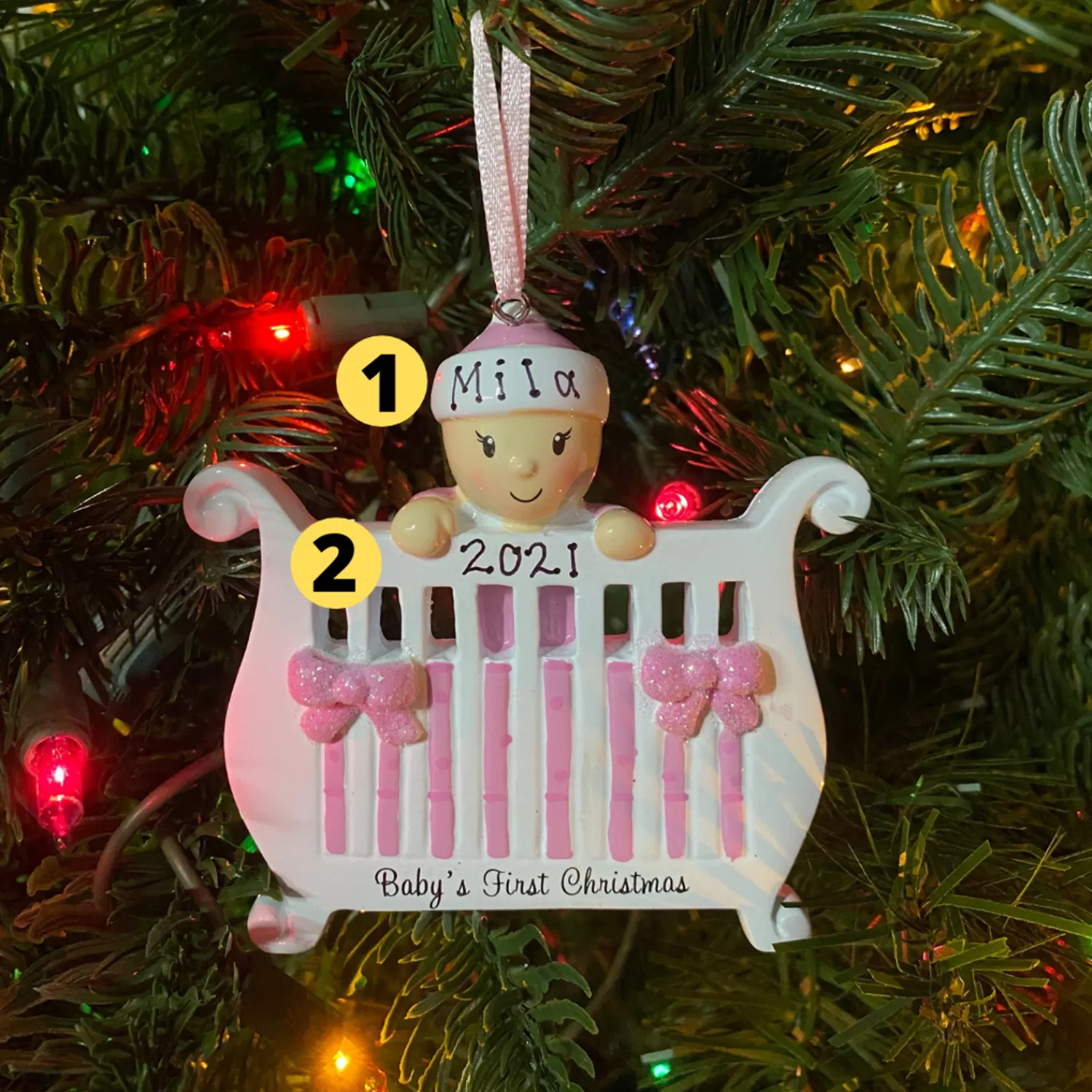 The Jolly Christmas Shop Personalized Ornaments·Baby's First Christmas | Baby's 1St Christmas | Baby Girl In Crib Personalized Christmas Ornament OR1732-P