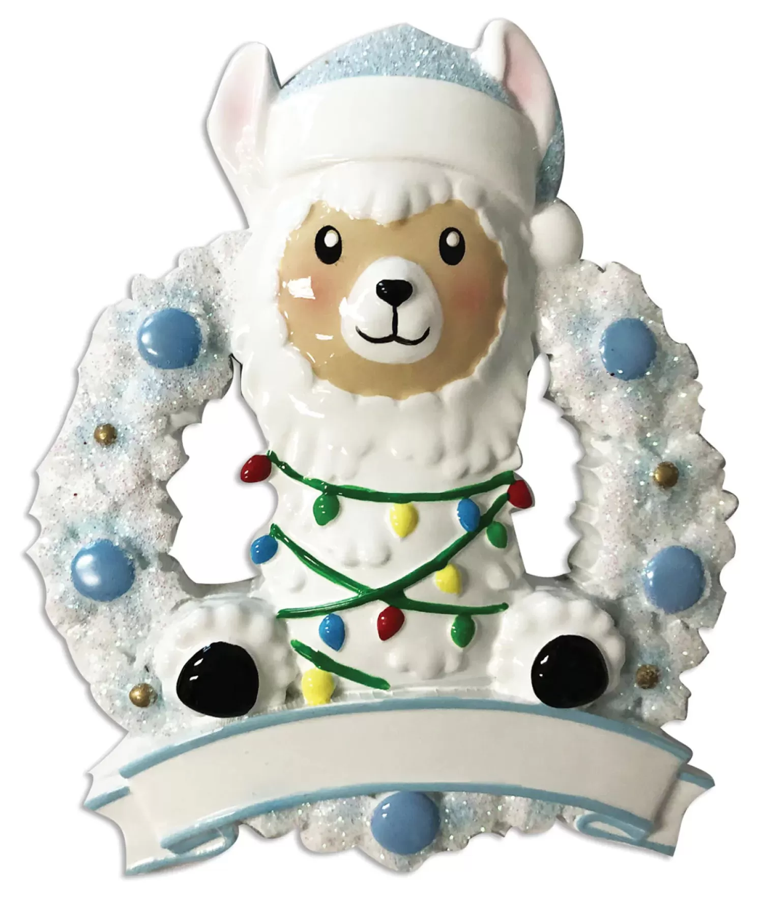 The Jolly Christmas Shop Personalized Ornaments·Baby's First Christmas | Baby Llama In Blue Wreath Personalized Christmas Ornament OR1903-B