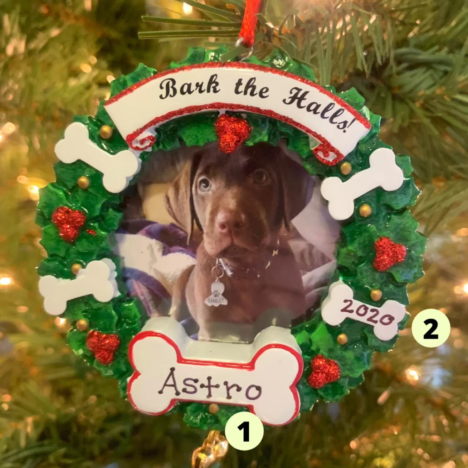 The Jolly Christmas Shop Personalized Ornaments·Pet | Animals·Dogs | Bark The Halls Pet Picture Frame Personalized Christmas Ornament PF1899