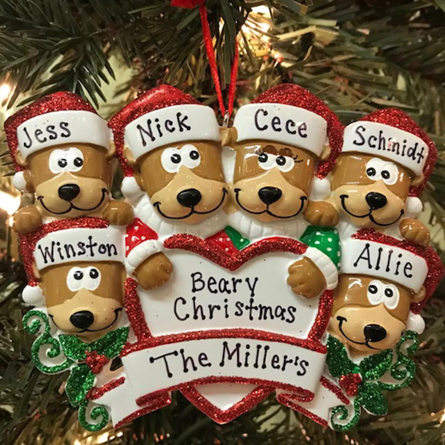 The Jolly Christmas Shop Personalized Ornaments·Family Ornaments | Bear Family Of 6 With Heart Personalized Christmas Ornament
