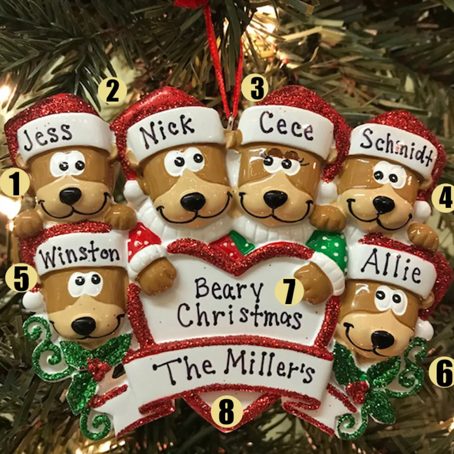 The Jolly Christmas Shop Personalized Ornaments·Family Ornaments | Bear Family Of 6 With Heart Personalized Christmas Ornament