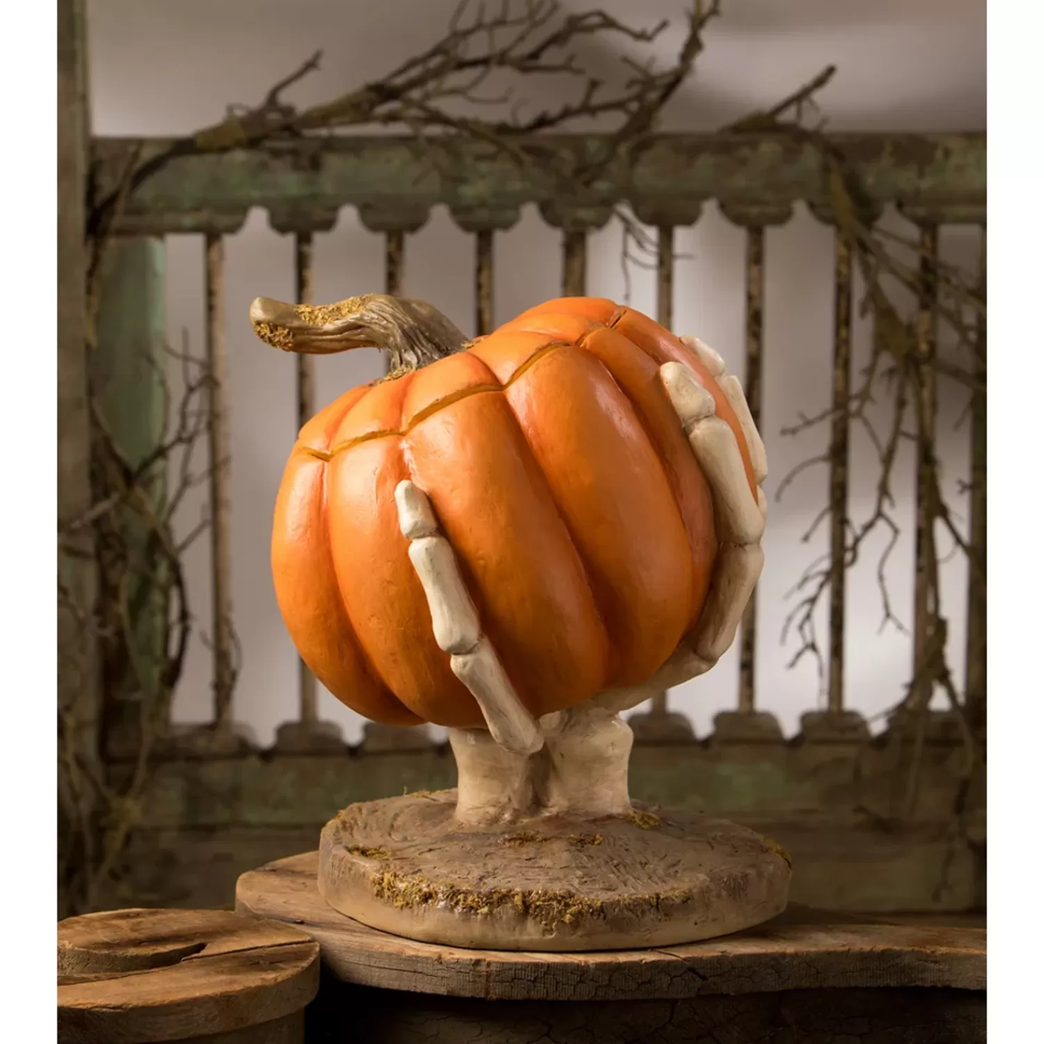 The Jolly Christmas Shop Halloween Indoor Decorations | Bethany Lowe 12.25" Ut-Oh Gotcha Pumpkin With Skeleton Hand Halloween Decoration TD3143
