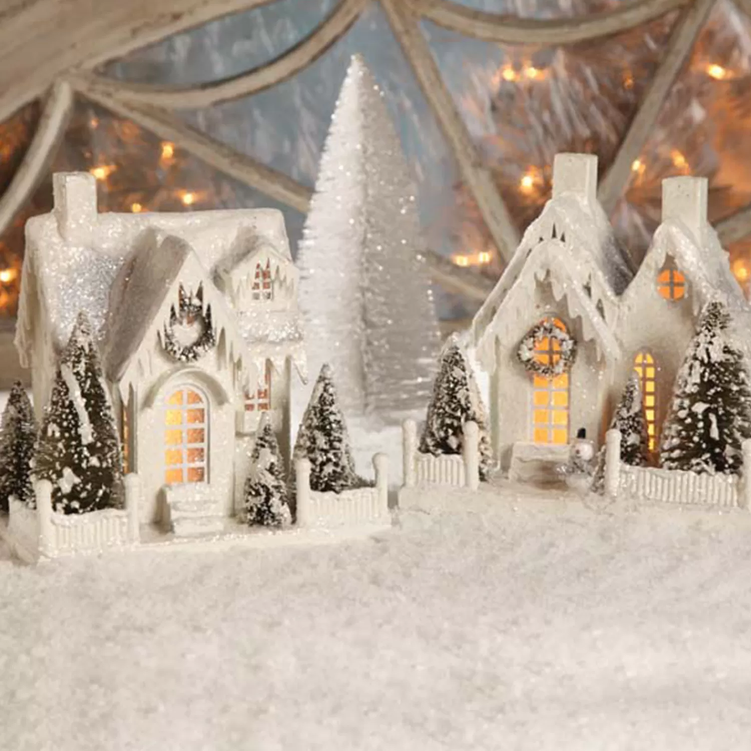The Jolly Christmas Shop Vintage Decorations | Vintage Reincarnated | Bethany Lowe 9" Large Vintage Ivory Cottage Christmas House LG1775