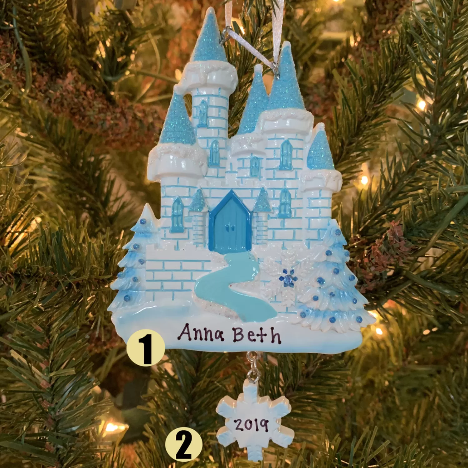 The Jolly Christmas Shop Personalized Ornaments·Children's | Children's Ornaments | Blue And White Ice Castle Personalized Christmas Ornament OR1462