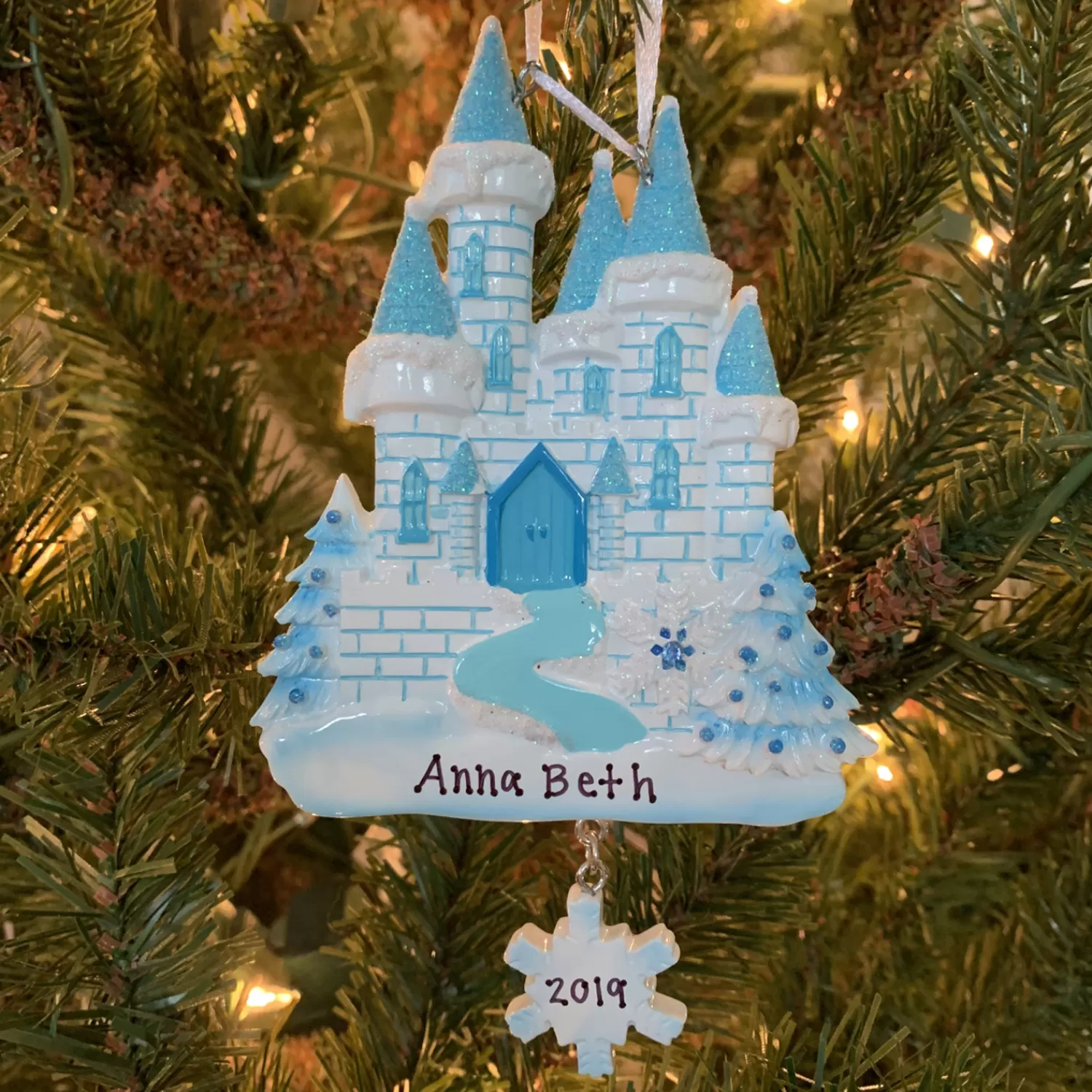 The Jolly Christmas Shop Personalized Ornaments·Children's | Children's Ornaments | Blue And White Ice Castle Personalized Christmas Ornament OR1462