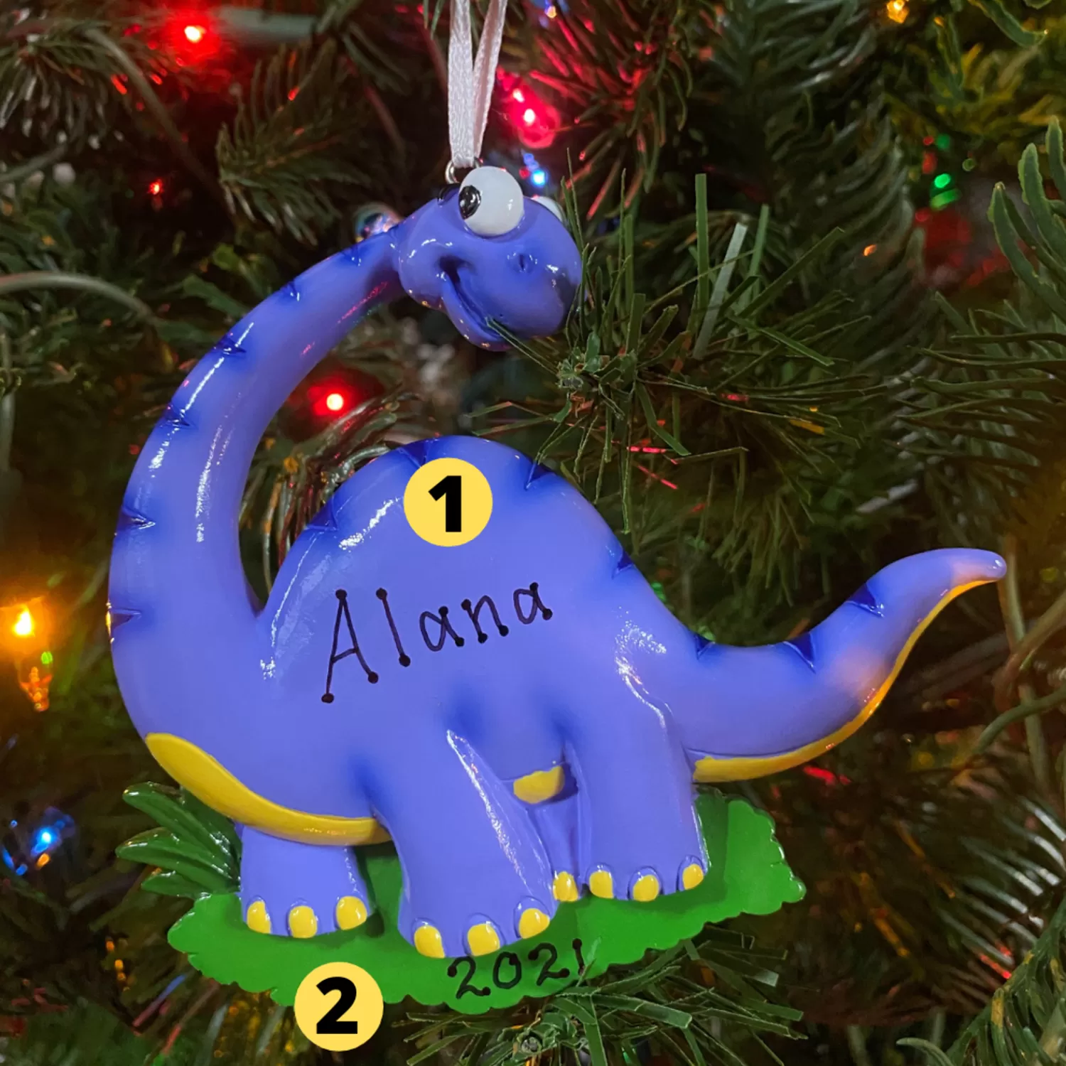 The Jolly Christmas Shop Personalized Ornaments·Misc. | Animals·Wildlife | Blue Long Neck Dinosaur Personalized Christmas Ornament OR816-B