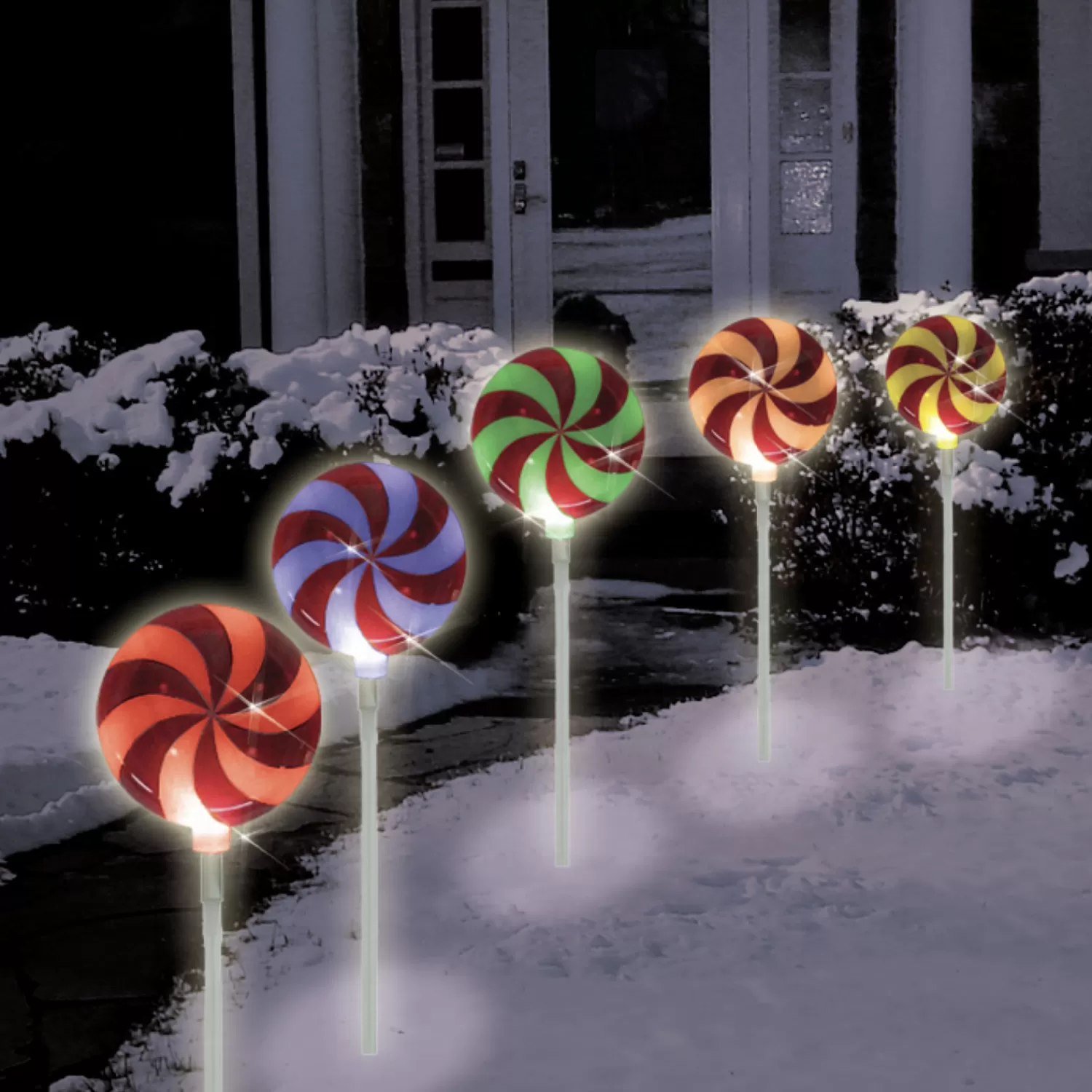 The Jolly Christmas Shop Gingerbread | Candy Land | Brite Star 5 Count LED Lighted Color Changing Candy Pathway Markers Outdoor Christmas Decor 48-833-00