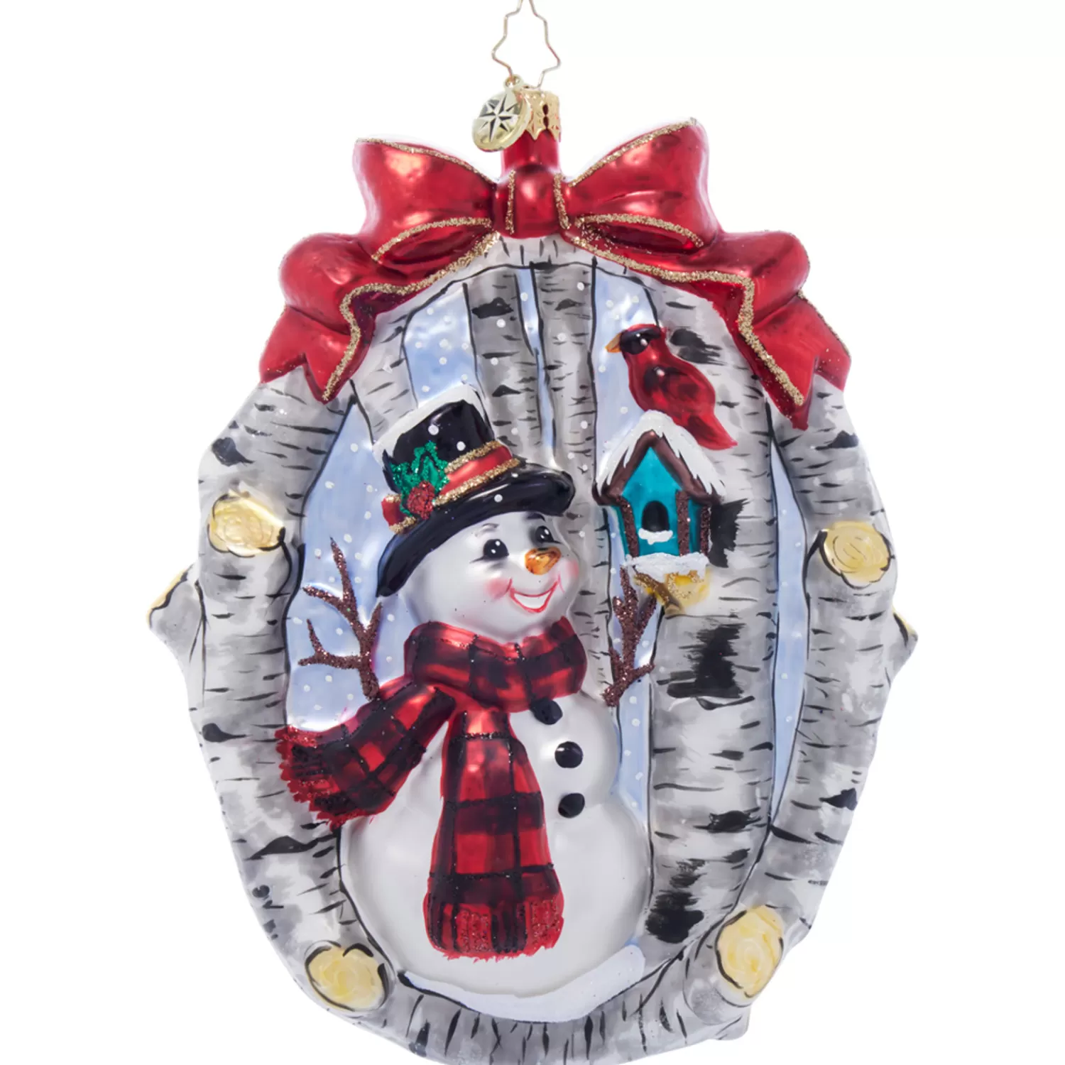 The Jolly Christmas Shop Snowman Christmas Decorations | Christopher Radko·Snowmen | Christopher Radko A Snowy Feathered Friend Glass Christmas Ornament 1022065