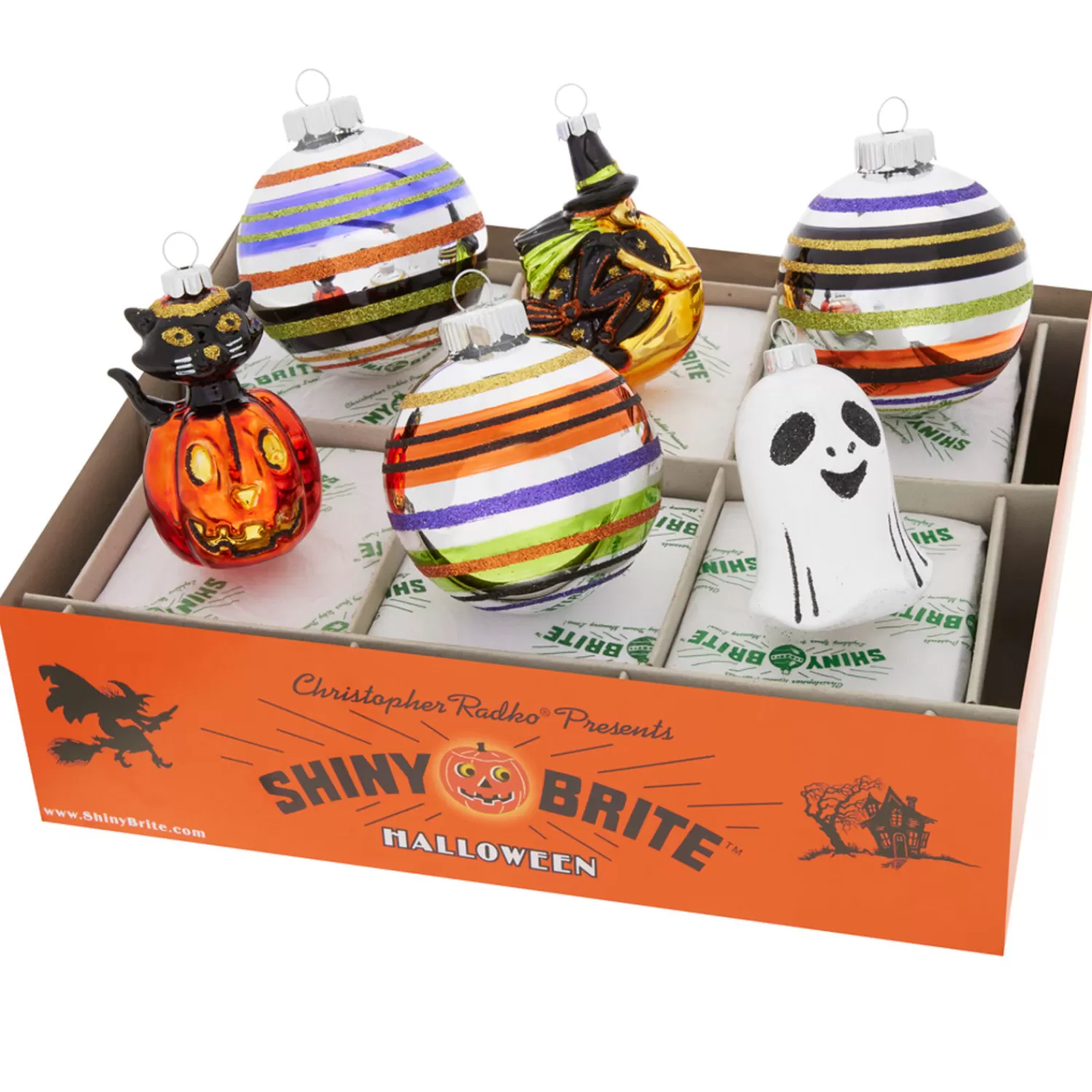 The Jolly Christmas Shop Shiny Brite Halloween | Shiny Brite | Christopher Radko Shiny Brite 3.25" Decorated Rounds & Figure Halloween Ornaments 4028180