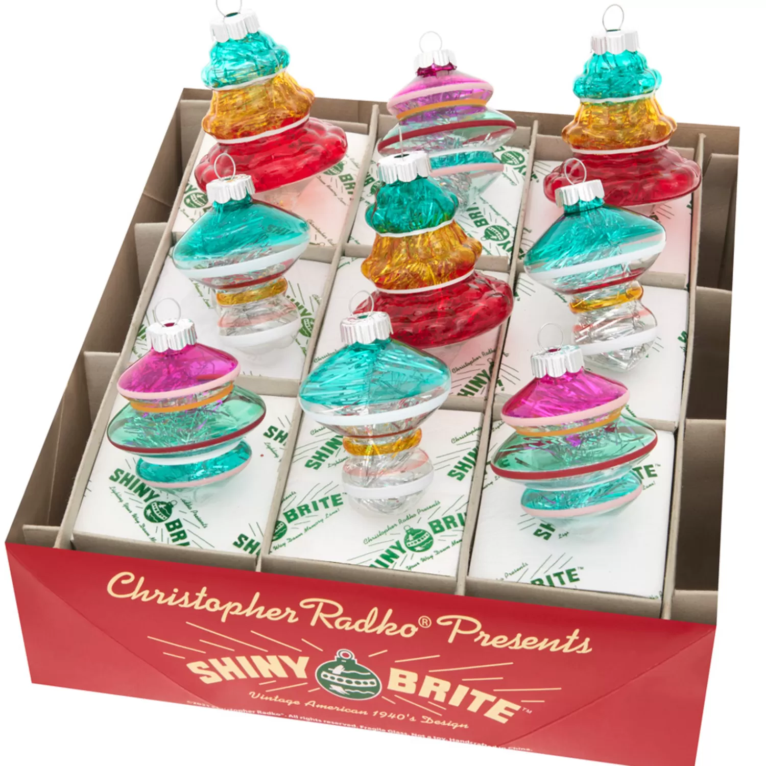The Jolly Christmas Shop Vintage Farm House | Vintage Reincarnated | Christopher Radko Shiny Brite Vivid Vintage 2.5" Shapes Christmas Ornaments 4028186