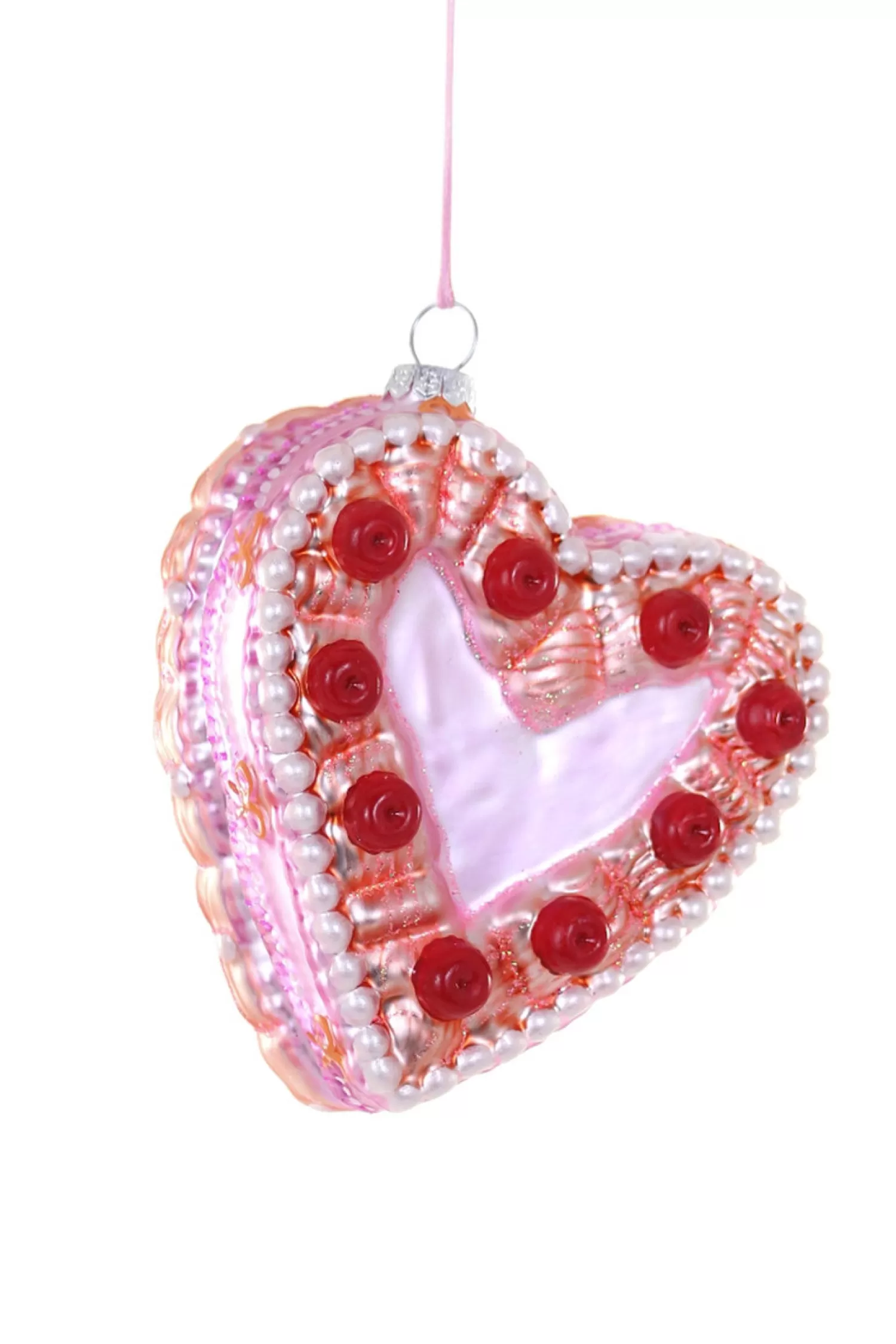 The Jolly Christmas Shop Valentines Day | The Candy Shop | Cody Foster 4.5" Vintage Heart Shaped Cake Glass Christmas Ornament GL-518