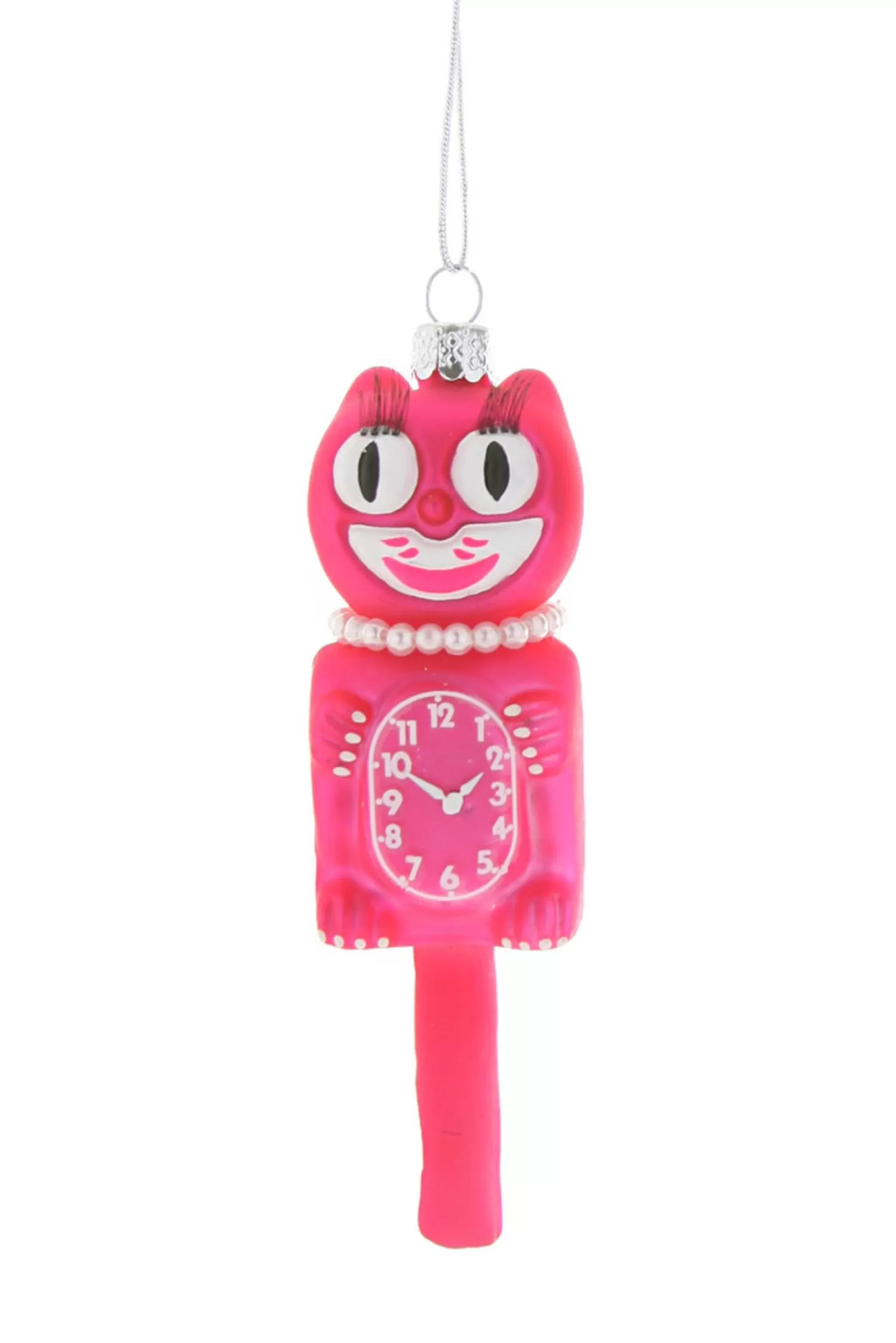 The Jolly Christmas Shop Vintage Reincarnated | A Blushing Holiday | Cody Foster 5" Pink Retro Cat Clock Glass Christmas Ornament GO-6416-P