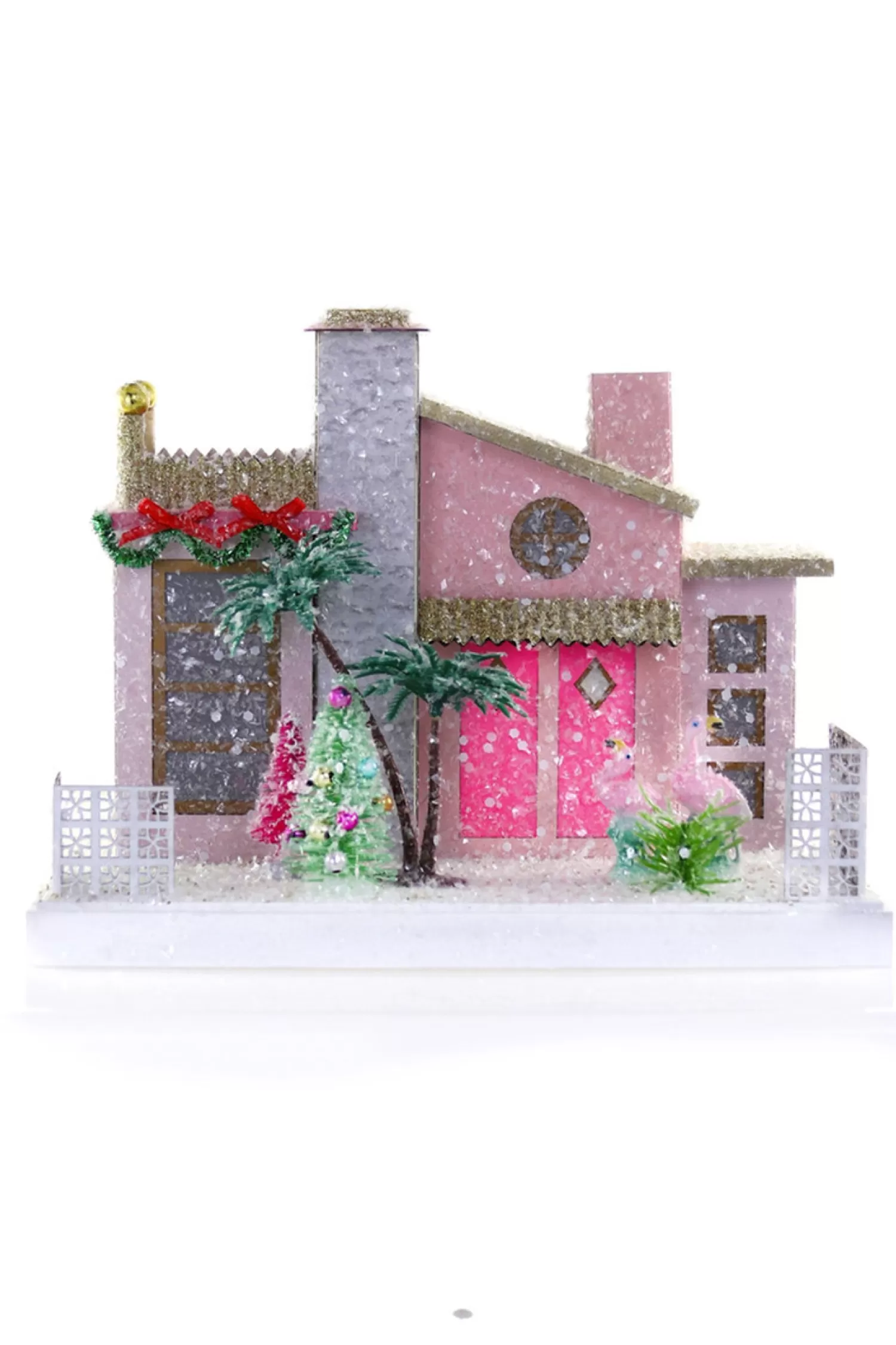 The Jolly Christmas Shop Vintage Reincarnated | A Blushing Holiday | Cody Foster 9" Pink Palm Springs House Vintage Inspired Putz Christmas House HOU-396