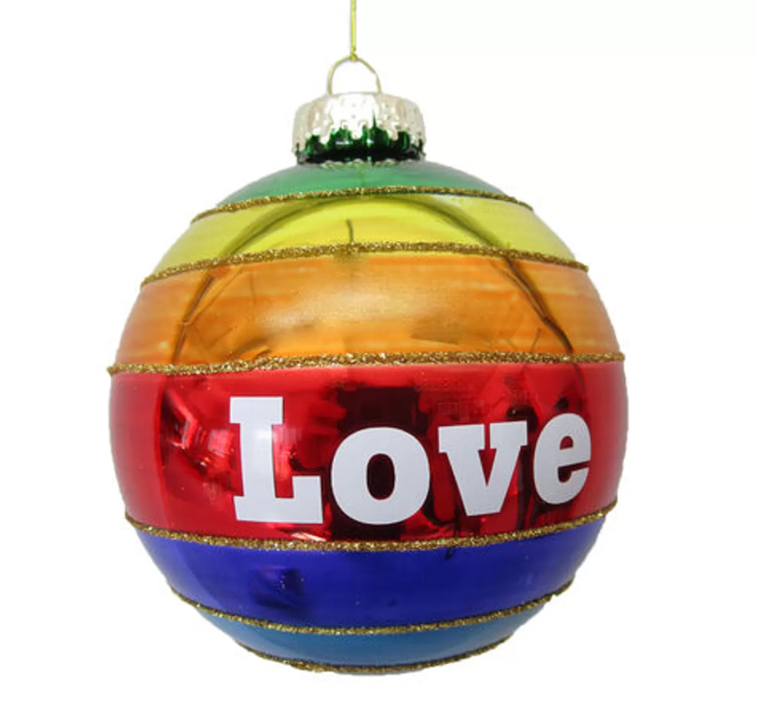 The Jolly Christmas Shop Glass Ornaments | Ball Ornaments | December Diamonds 4" Rainbow LOVE Glass Christmas Ornament 79-81111