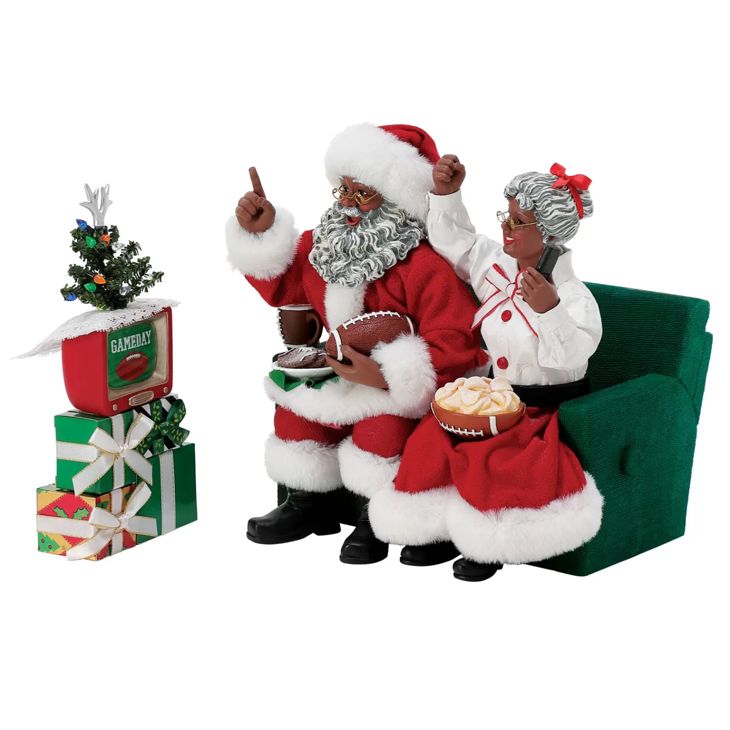 The Jolly Christmas Shop Santa Christmas Decorations | African American Christmas Decorations | Department 56 Possible Dreams African American Santa Binge Sports Watching Figure 6015245