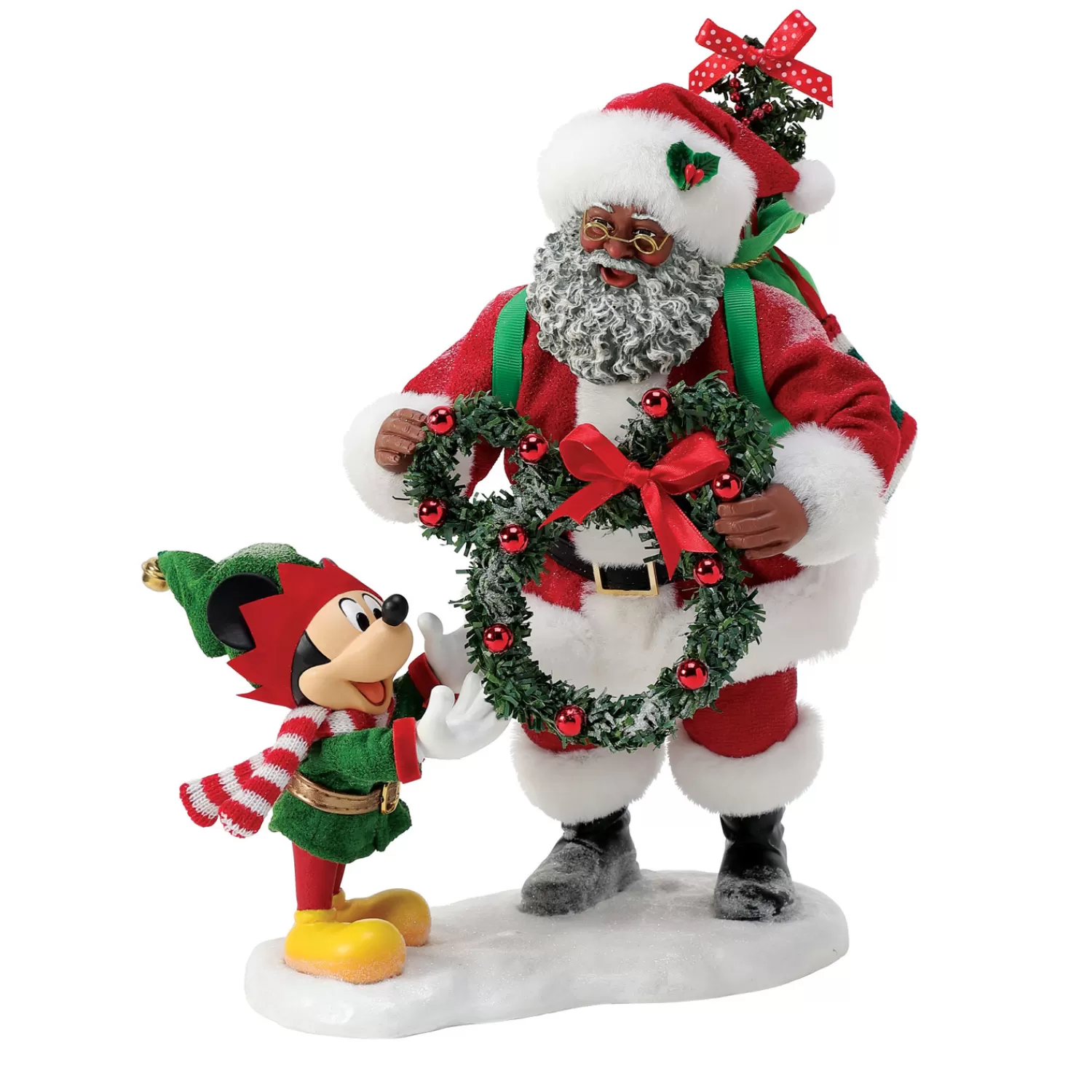 The Jolly Christmas Shop Santa Christmas Decorations | Disney | Department 56 Possible Dreams African American Santa Evergreen Friendship Mickey Figure 6013931