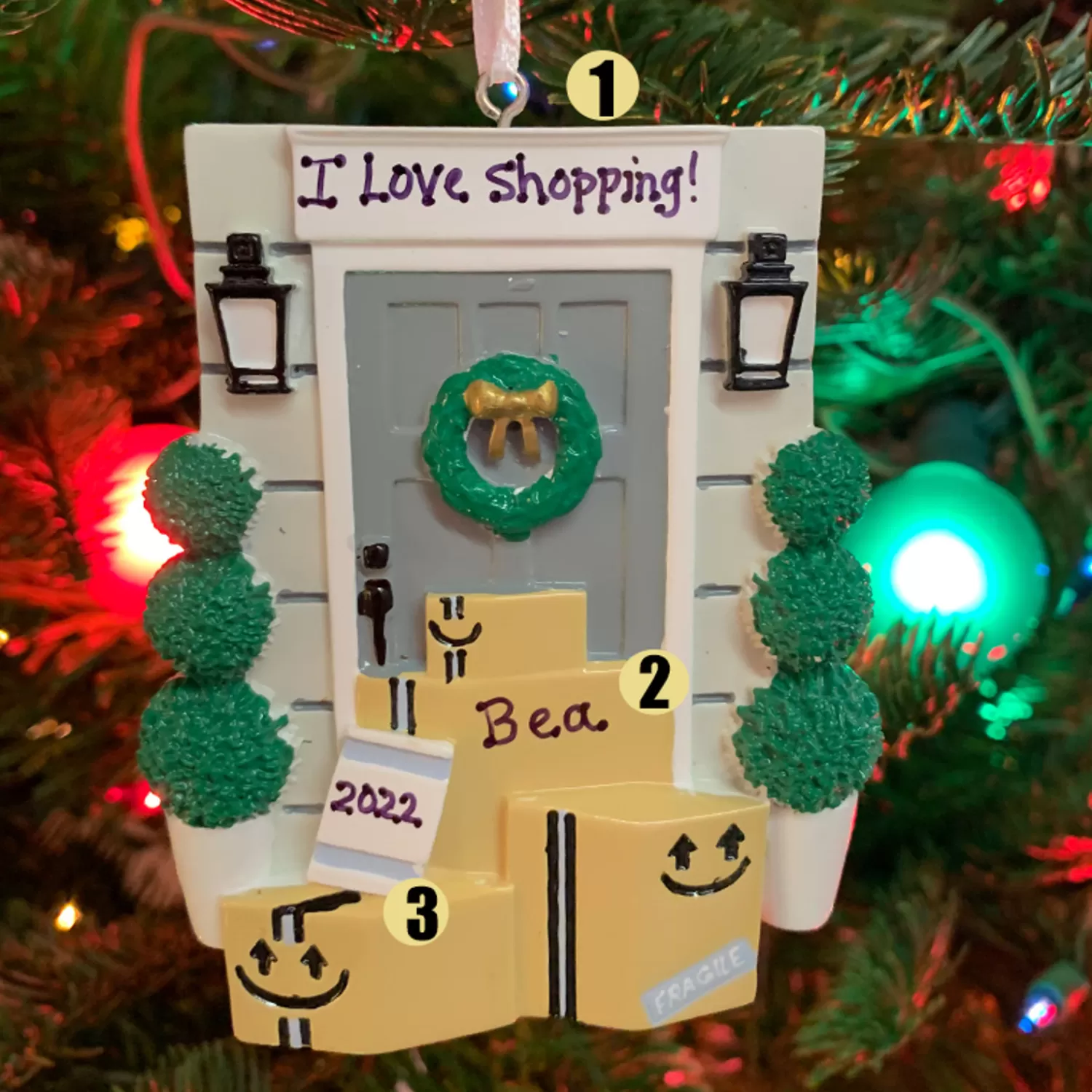 The Jolly Christmas Shop Personalized Ornaments·Misc. | Miscellaneous | Door With Wreath And Packages Personalized Christmas Ornament OR2299