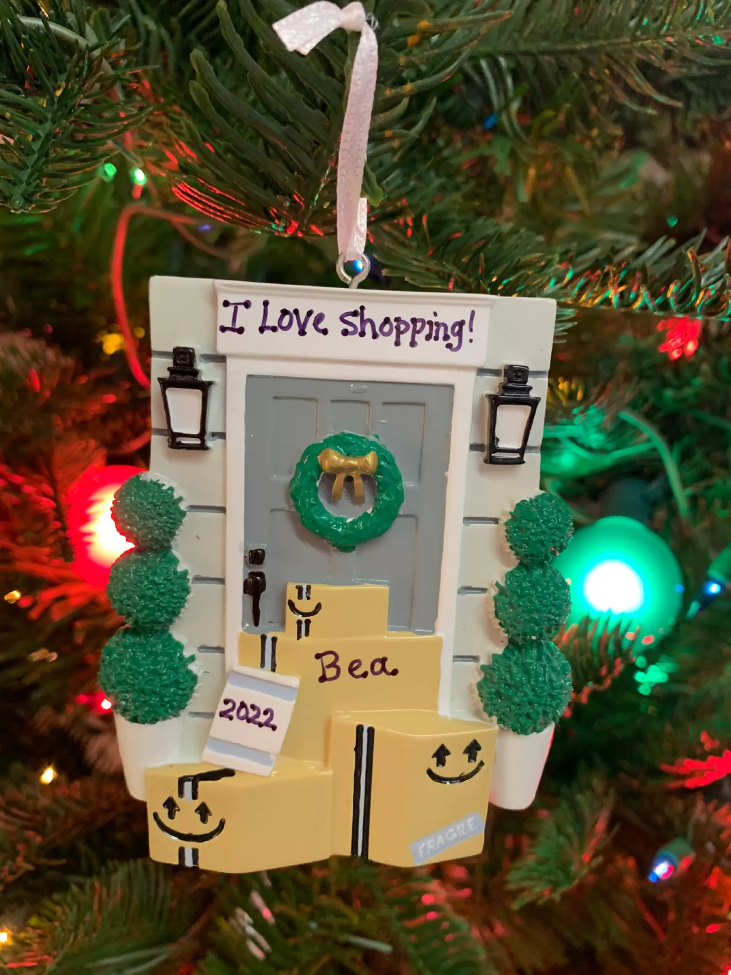 The Jolly Christmas Shop Personalized Ornaments·Misc. | Miscellaneous | Door With Wreath And Packages Personalized Christmas Ornament OR2299