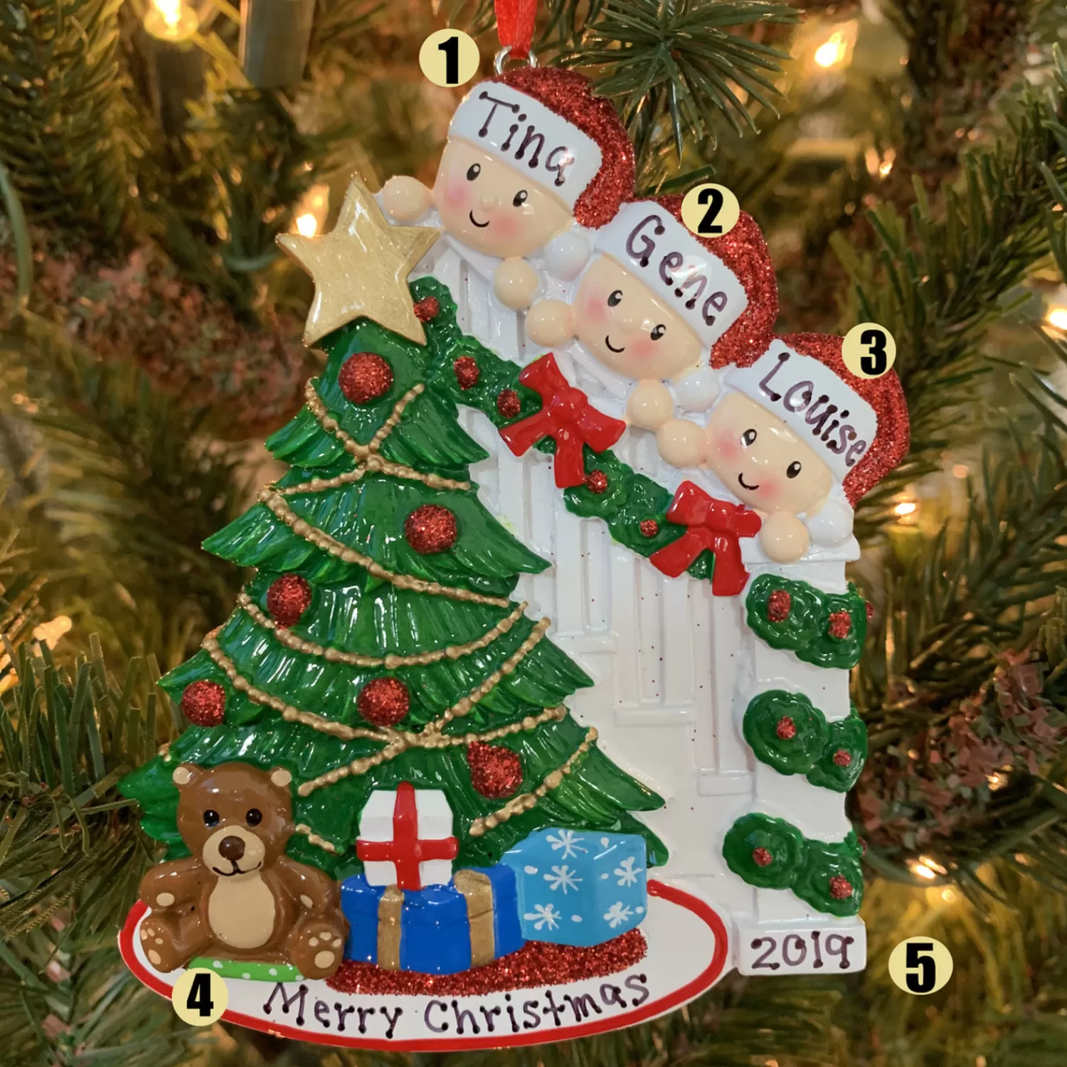 The Jolly Christmas Shop Personalized Ornaments·Family Ornaments | Family Of 3 Around The Christmas Tree Personalized Ornament OR1789-3