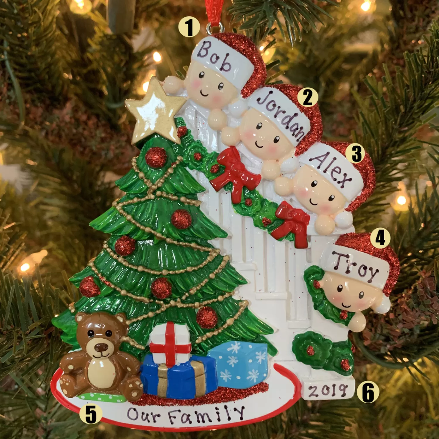 The Jolly Christmas Shop Personalized Ornaments·Family Ornaments | Family Of 4 Around The Christmas Tree Personalized Ornament OR1789-4