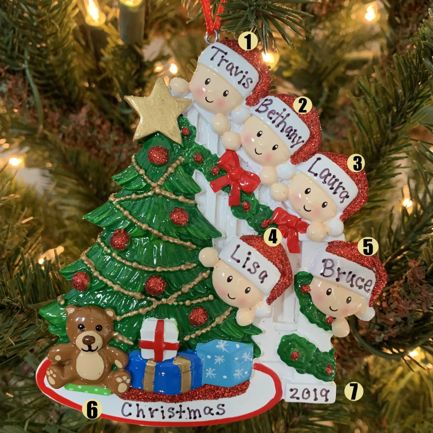 The Jolly Christmas Shop Personalized Ornaments·Family Ornaments | Family Of 5 Around The Christmas Tree Personalized Ornament OR1789-5