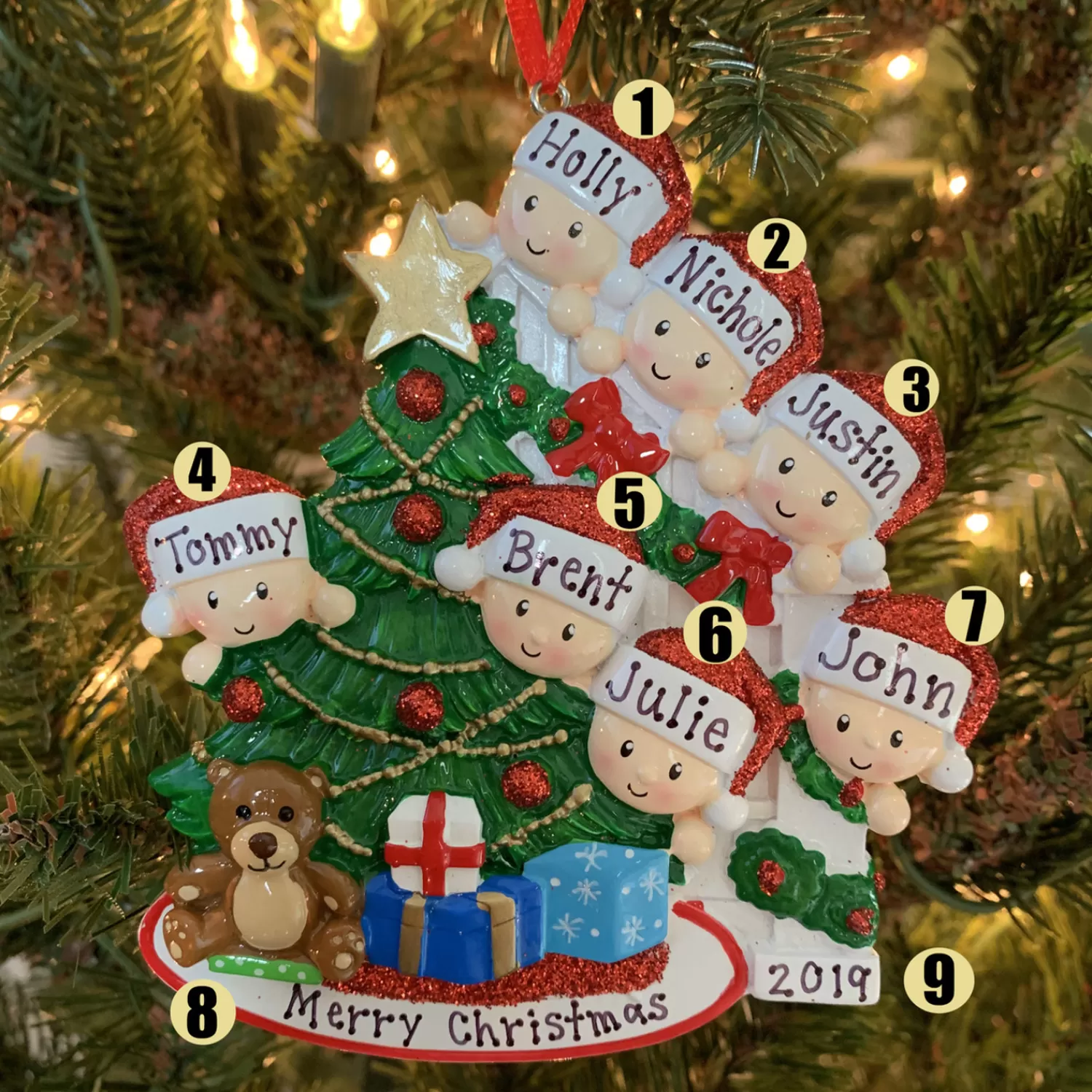 The Jolly Christmas Shop Personalized Ornaments·Family Ornaments | Family Of 7 Around The Christmas Tree Personalized Ornament OR1789-7