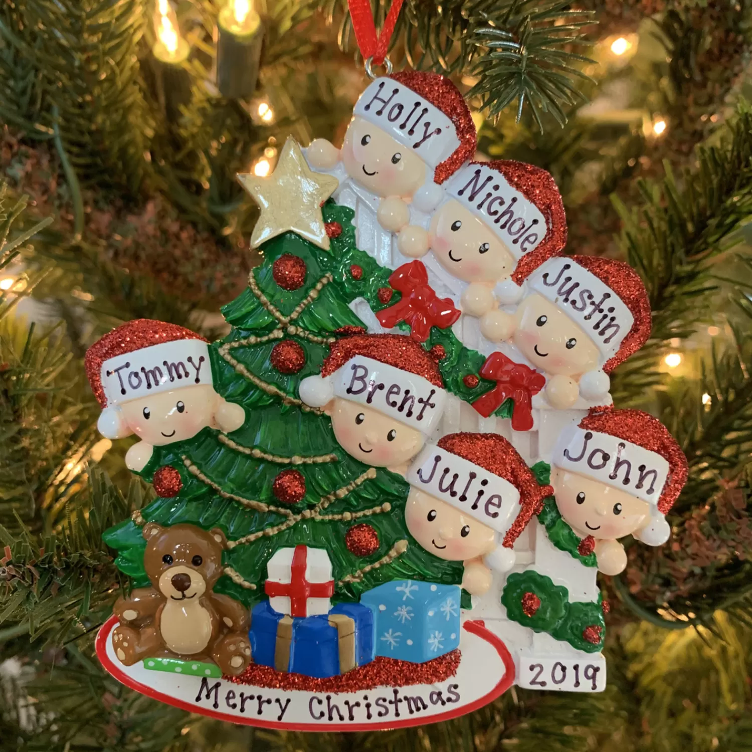 The Jolly Christmas Shop Personalized Ornaments·Family Ornaments | Family Of 7 Around The Christmas Tree Personalized Ornament OR1789-7