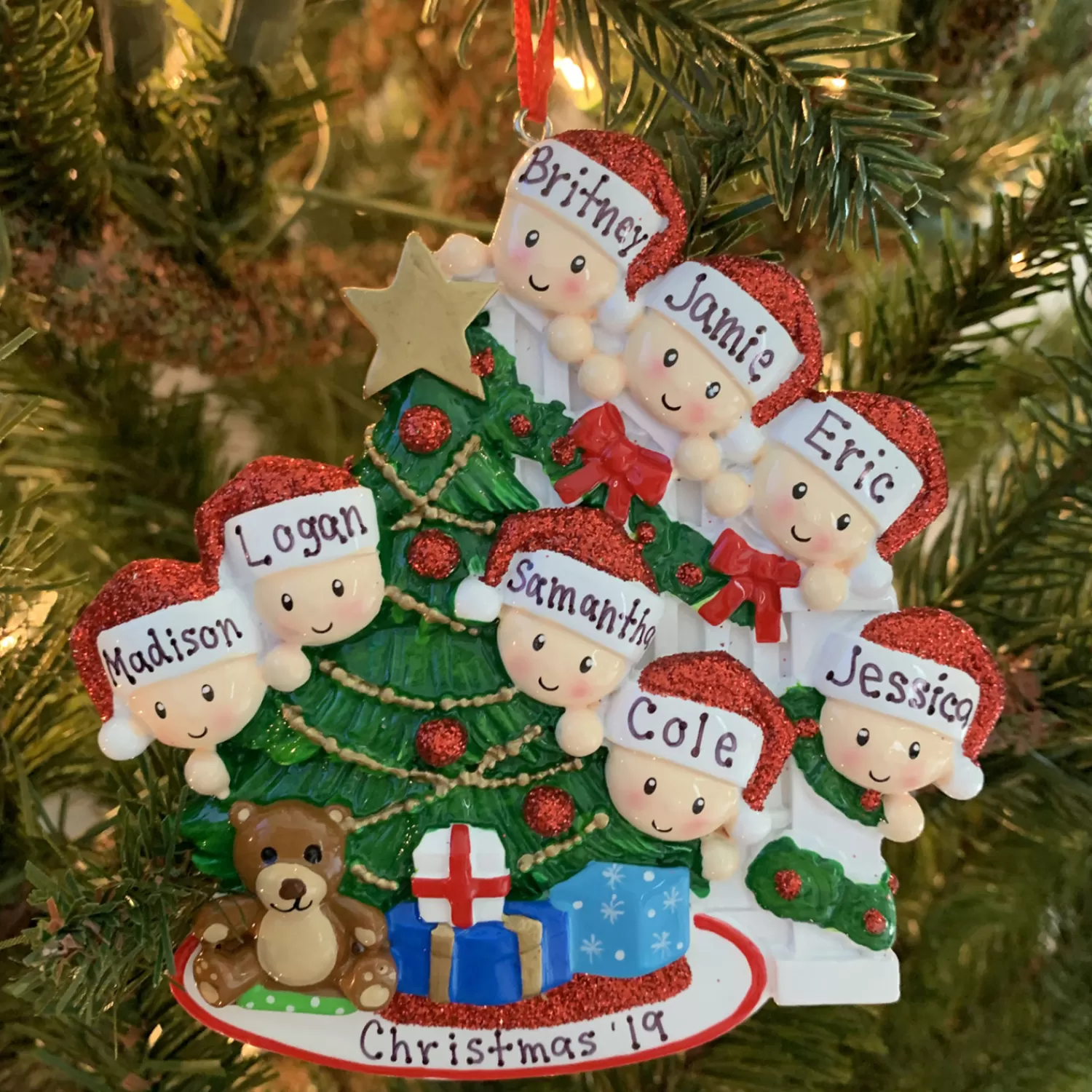 The Jolly Christmas Shop Personalized Ornaments·Family Ornaments | Family Of 8 Around The Christmas Tree Personalized Ornament OR1789-8