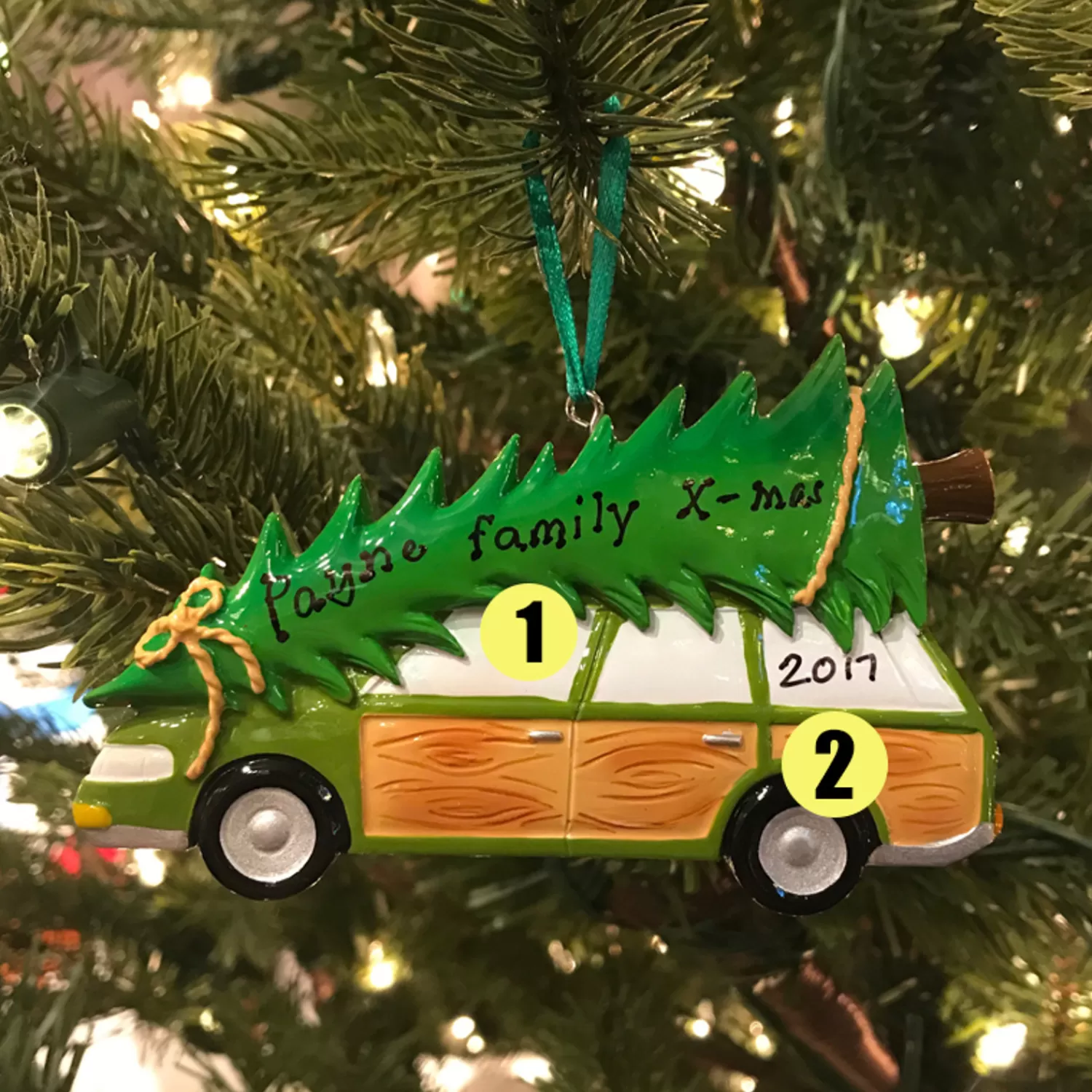 The Jolly Christmas Shop Personalized Ornaments·Misc. | Personalized Ornaments·Family Ornaments | Family Station Wagon With Tree Personalized Christmas Ornament OR1565