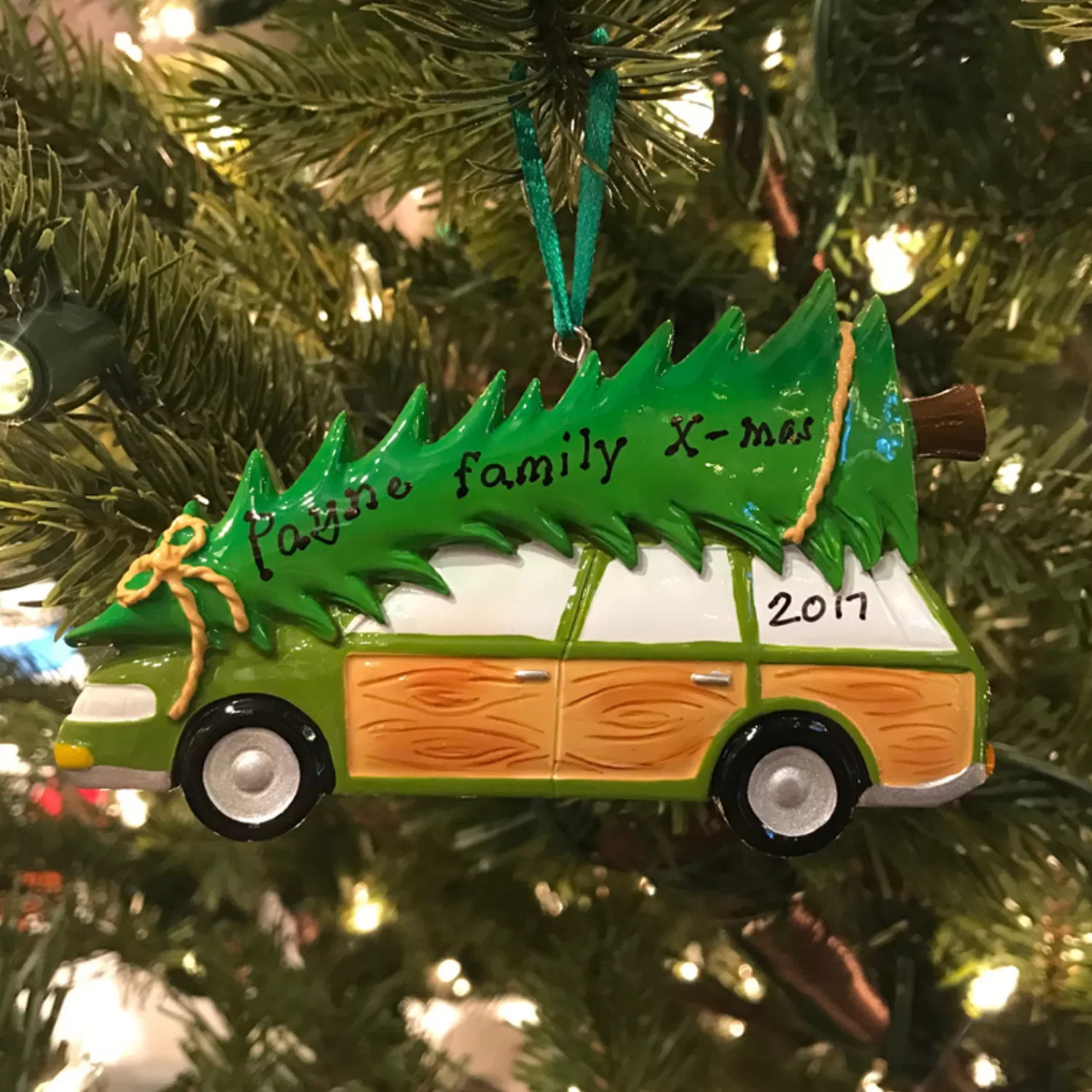 The Jolly Christmas Shop Personalized Ornaments·Misc. | Personalized Ornaments·Family Ornaments | Family Station Wagon With Tree Personalized Christmas Ornament OR1565