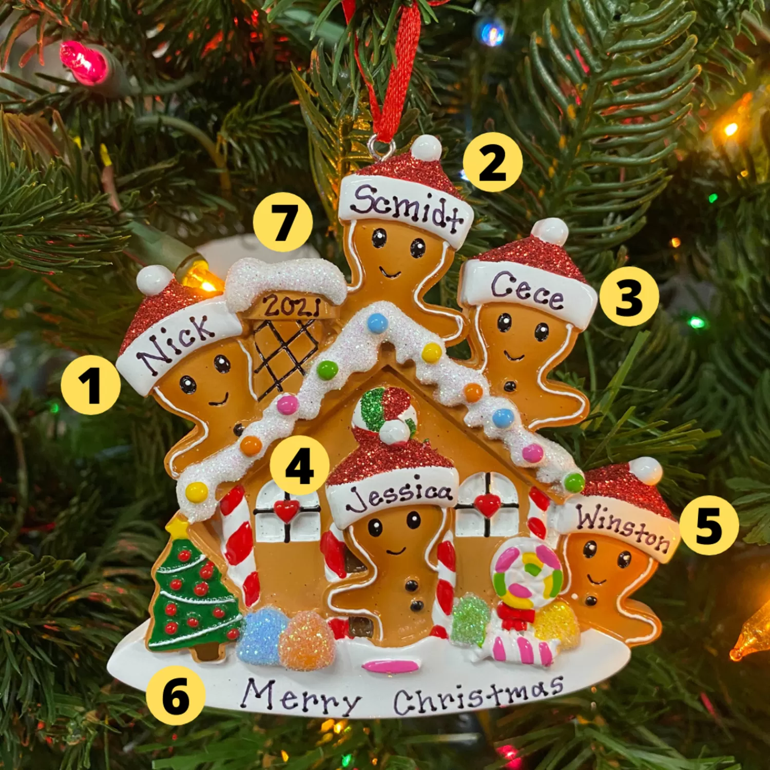 The Jolly Christmas Shop Personalized Ornaments·Family Ornaments | Gingerbread | Gingerbread House Family Of 5 Personalized Christmas Ornament OR1872-5
